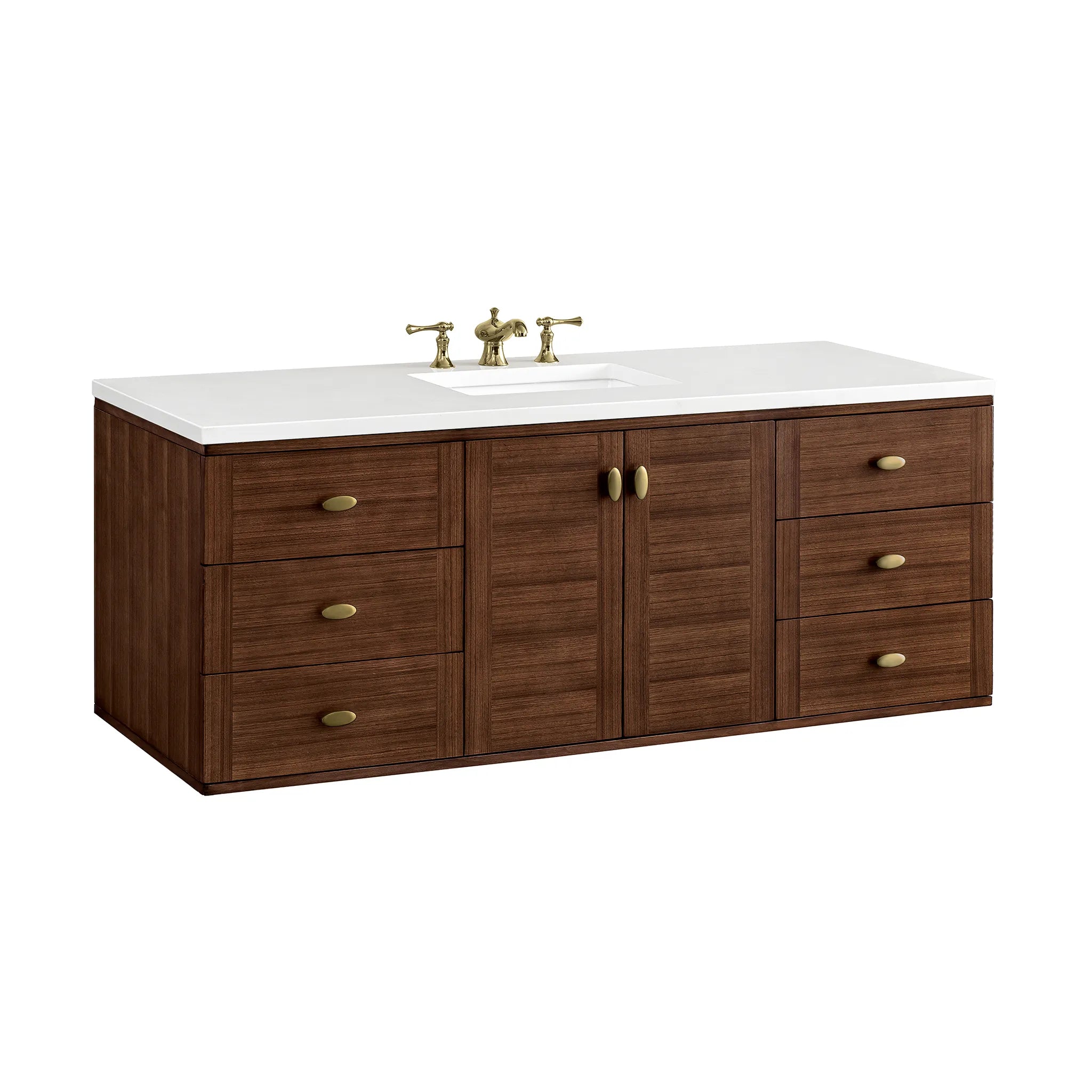 60" Amberly Single Vanity in Mid-Century Walnut-White Zeus Silestone-8" Widespread image 16