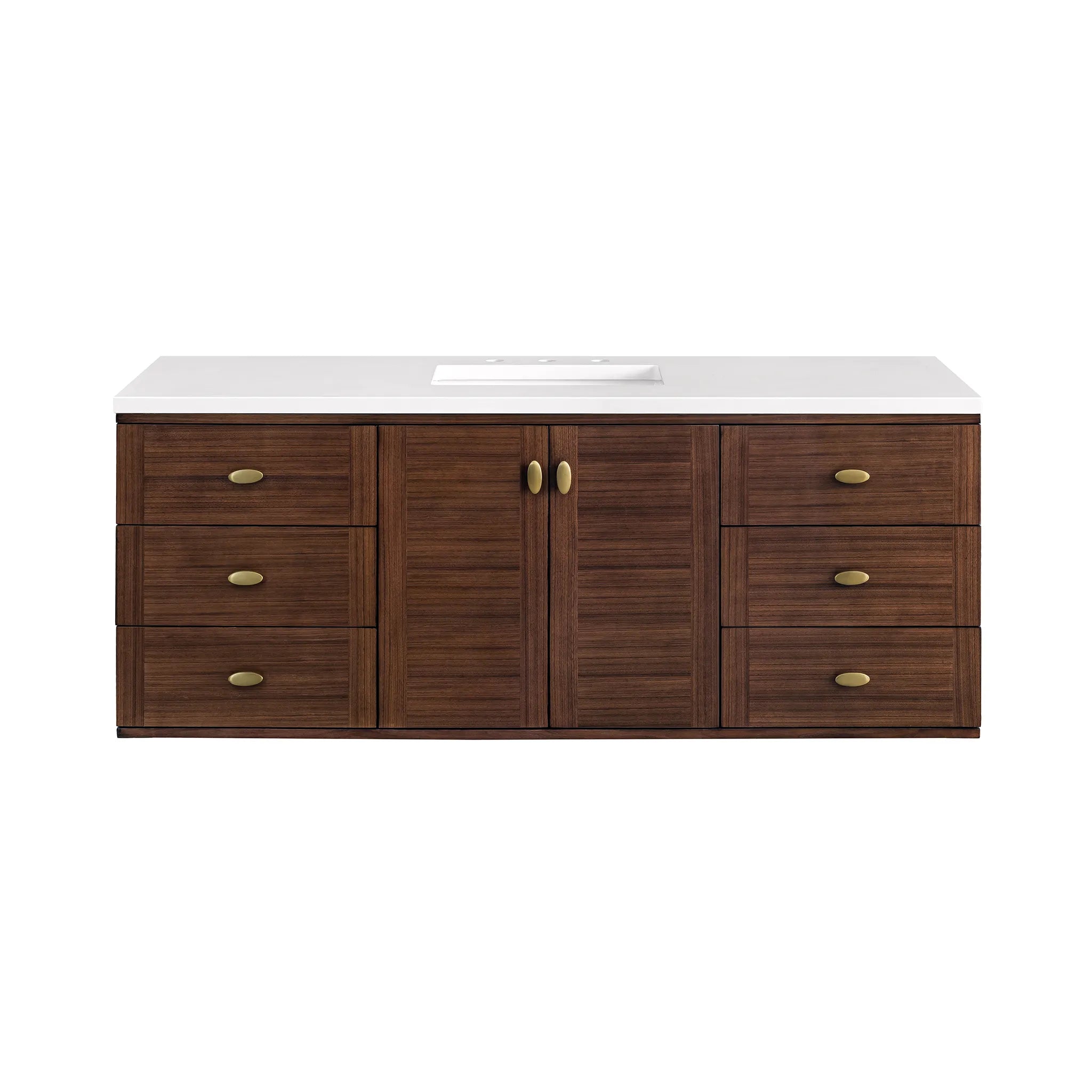 60" Amberly Single Vanity in Mid-Century Walnut-White Zeus Silestone-8" Widespread image 3