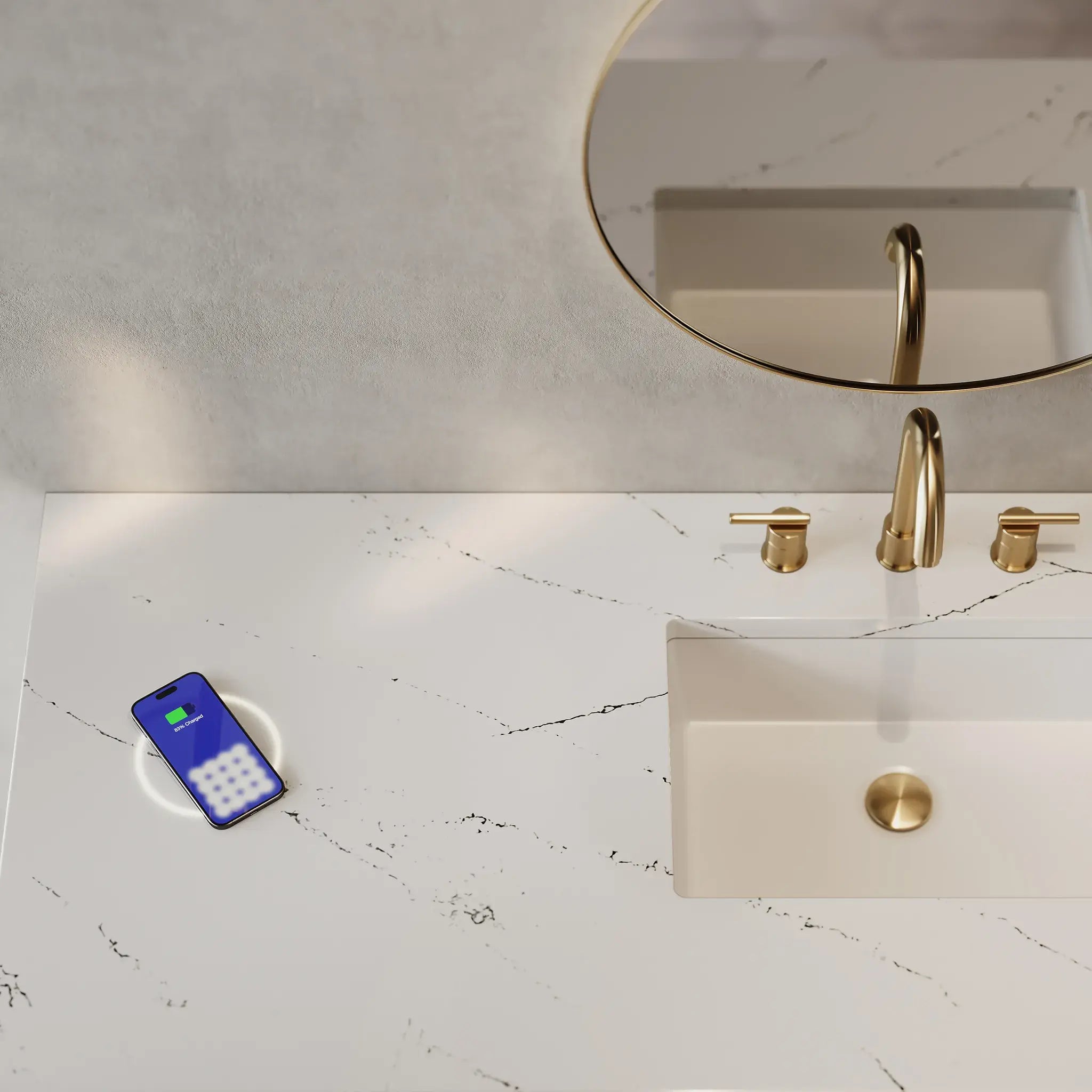 60" Amberly Single Vanity in Mid-Century Walnut Wireless Charger-Ethereal Noctis Silestone-8" Widespread image 2