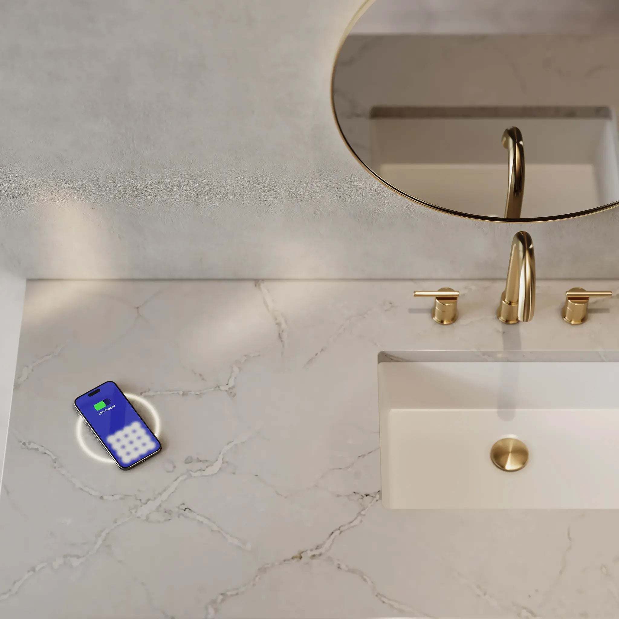 60" Amberly Single Vanity in Mid-Century Walnut Wireless Charger-Victorian Silver Silestone-8" Widespread image 2