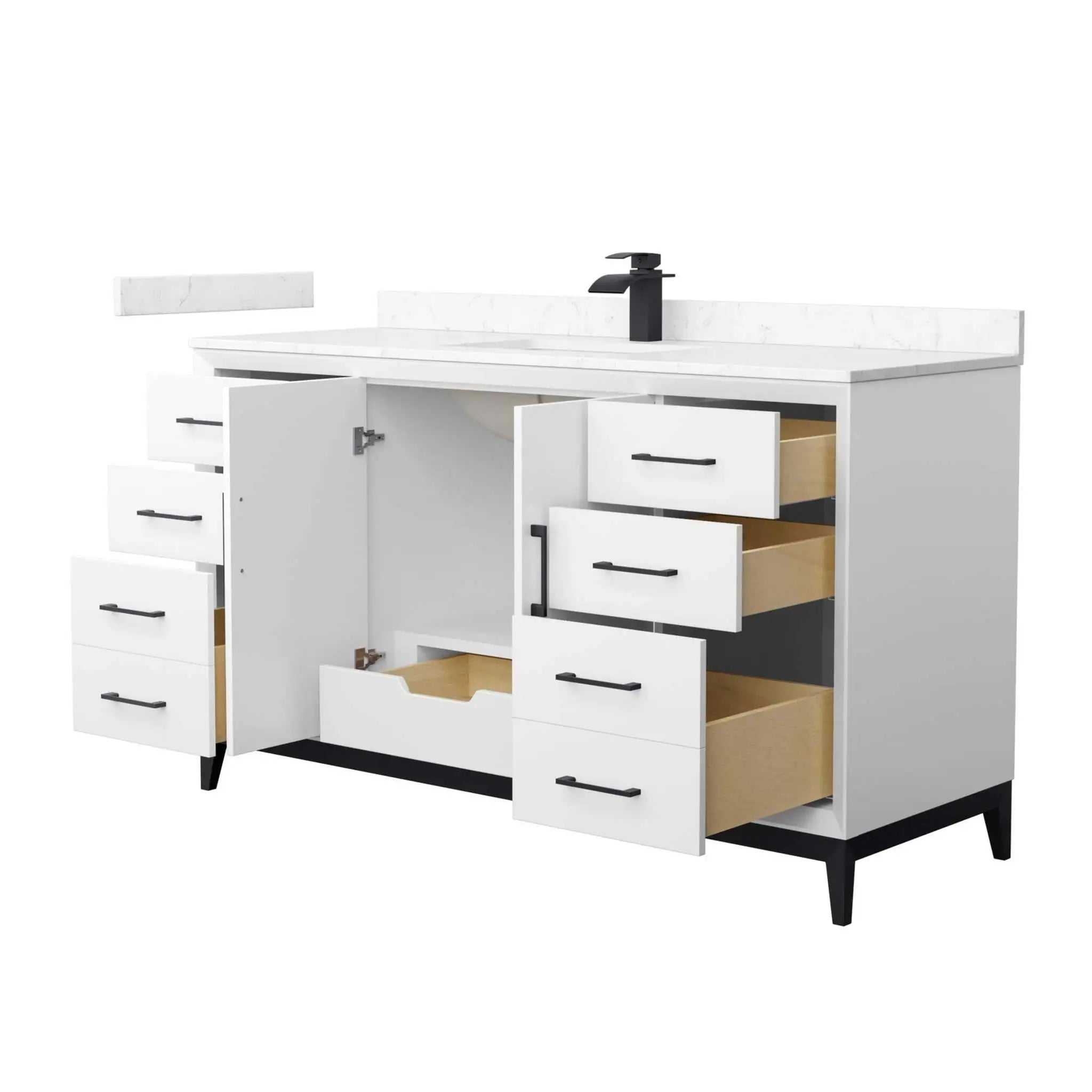 60" Amici Single Bathroom Vanity in White with Matte Black Trim by Wyndham