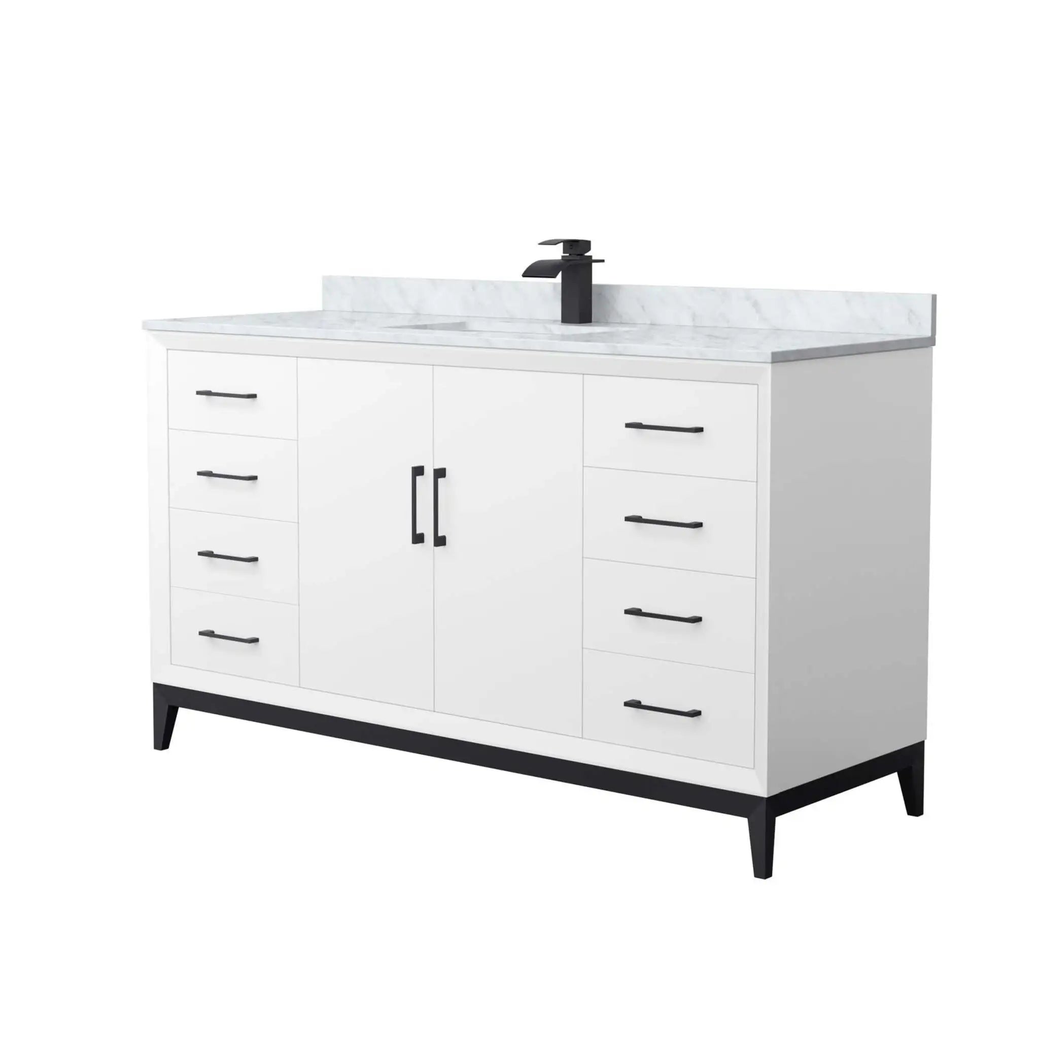 60" Amici Single Bathroom Vanity in White with Matte Black Trim by Wyndham