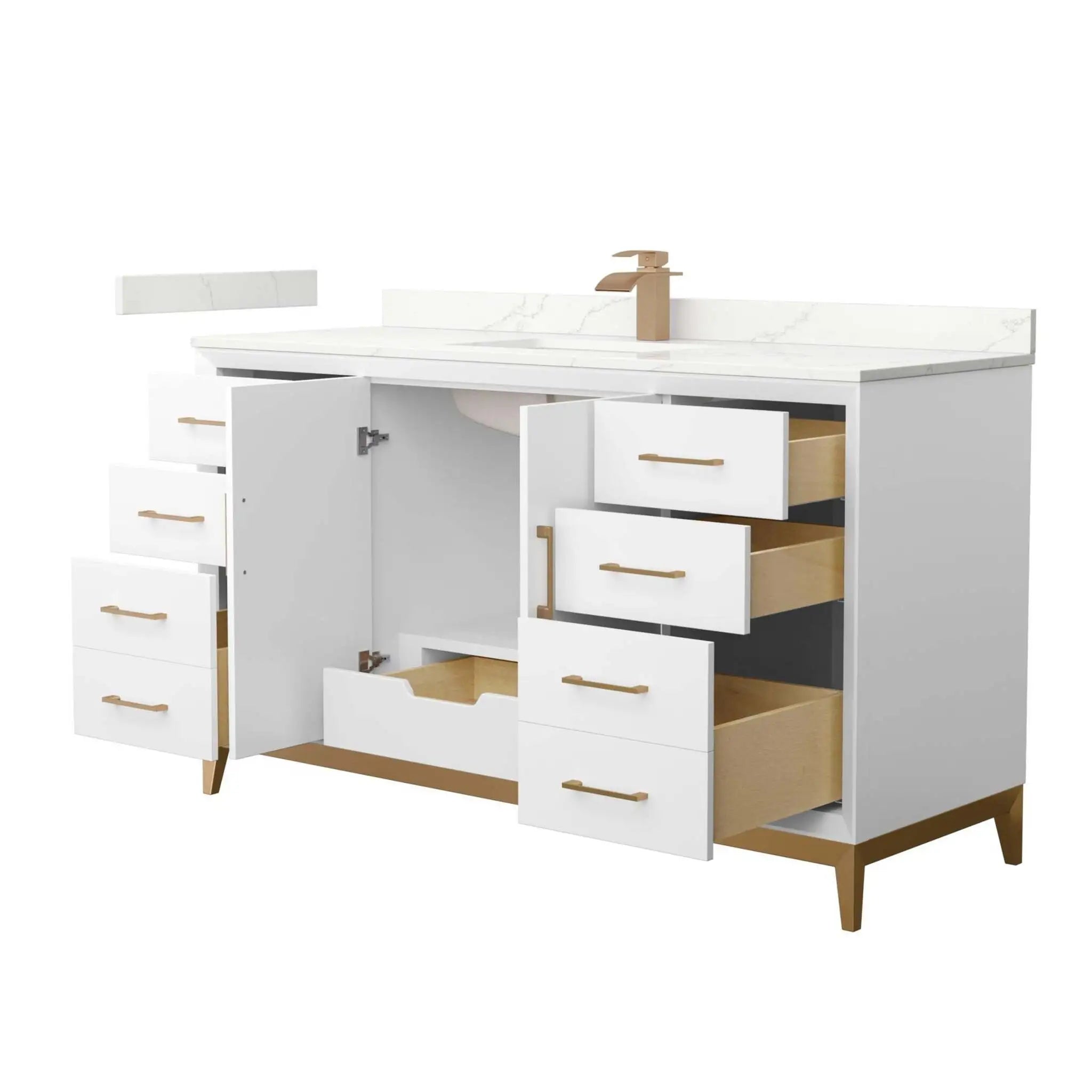 60" Amici Single Bathroom Vanity in White with Satin Bronze Trim by Wyndham