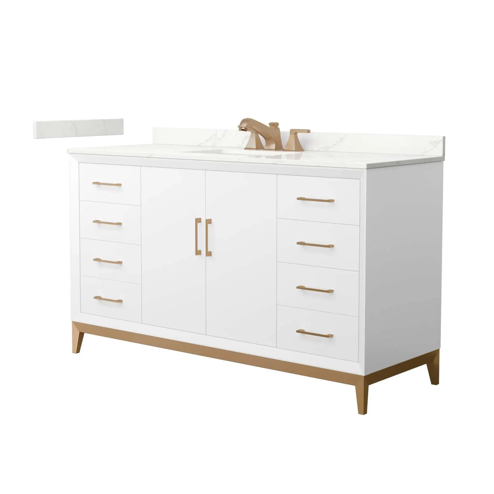60" Amici Single Bathroom Vanity in White with Satin Bronze Trim by Wyndham