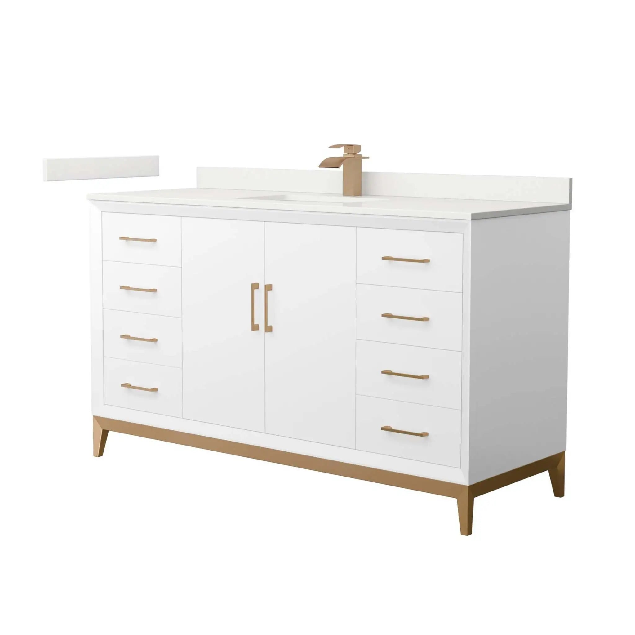 60" Amici Single Bathroom Vanity in White with Satin Bronze Trim by Wyndham