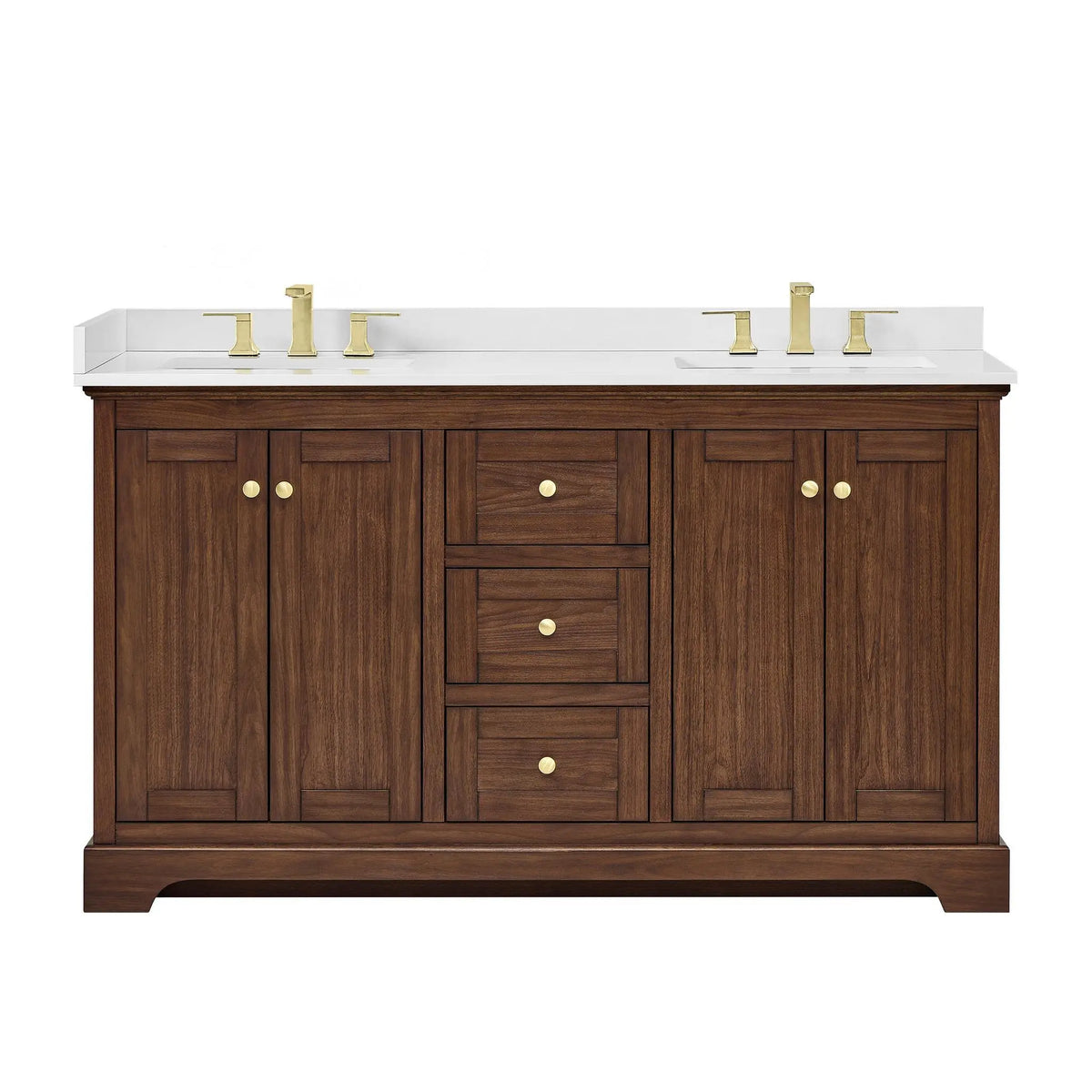 60" Avery Double Bathroom Vanity Dark Walnut Brushed Gold Trim by wyndham View 31