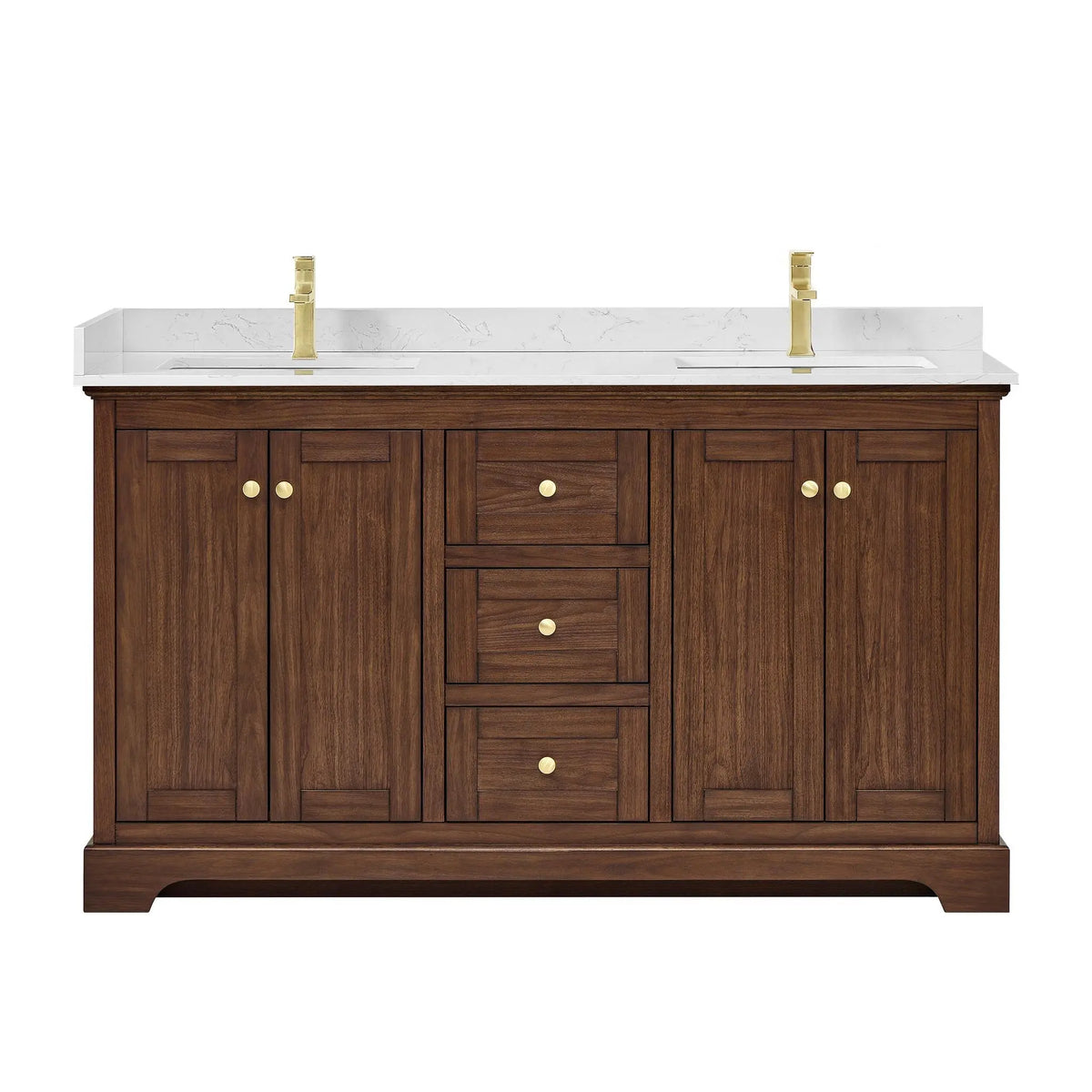 60" Avery Double Bathroom Vanity Dark Walnut Brushed Gold Trim by wyndham View 1