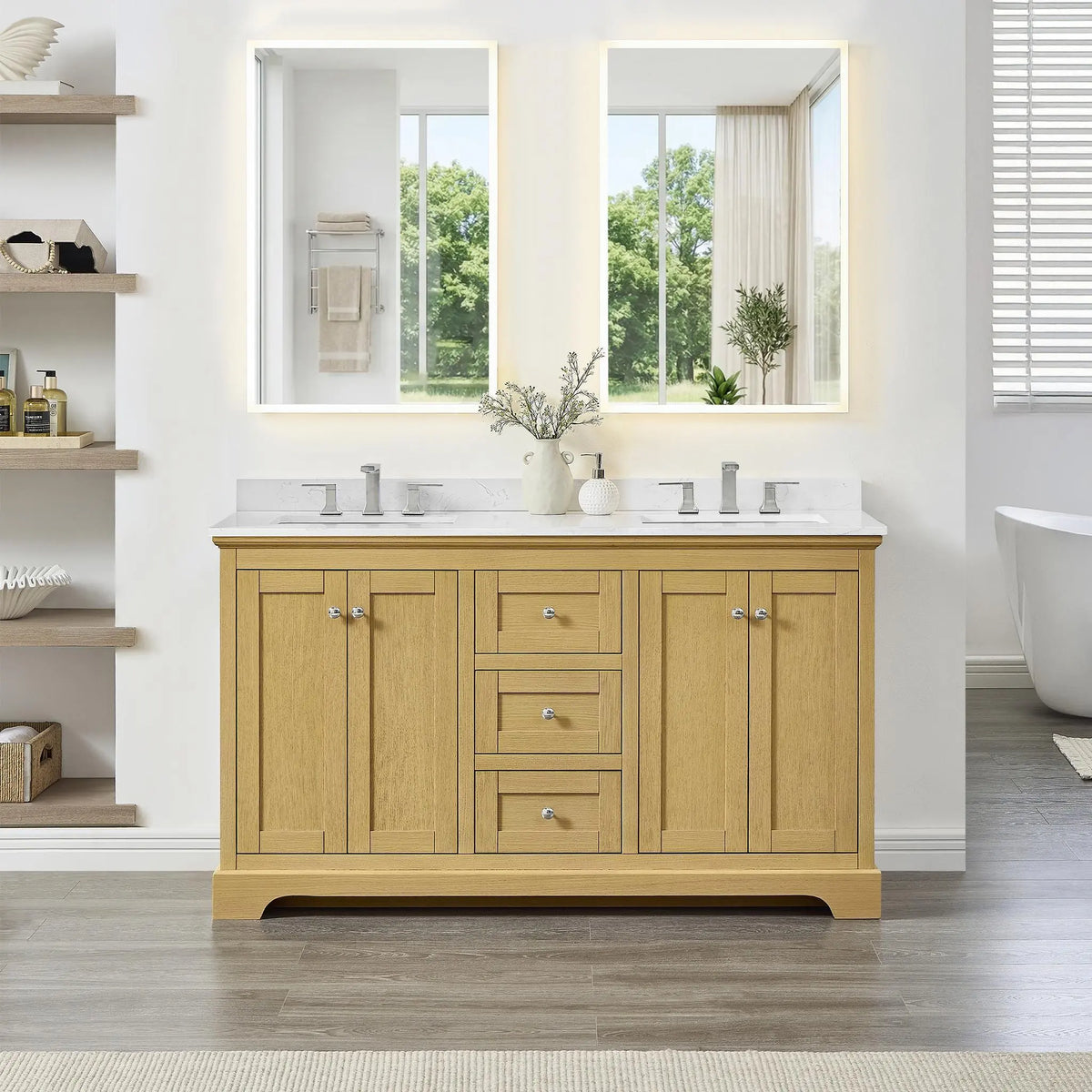 60" Avery Double Bathroom Vanity Honey Oak Polished Chrome Trim by wyndham View 9