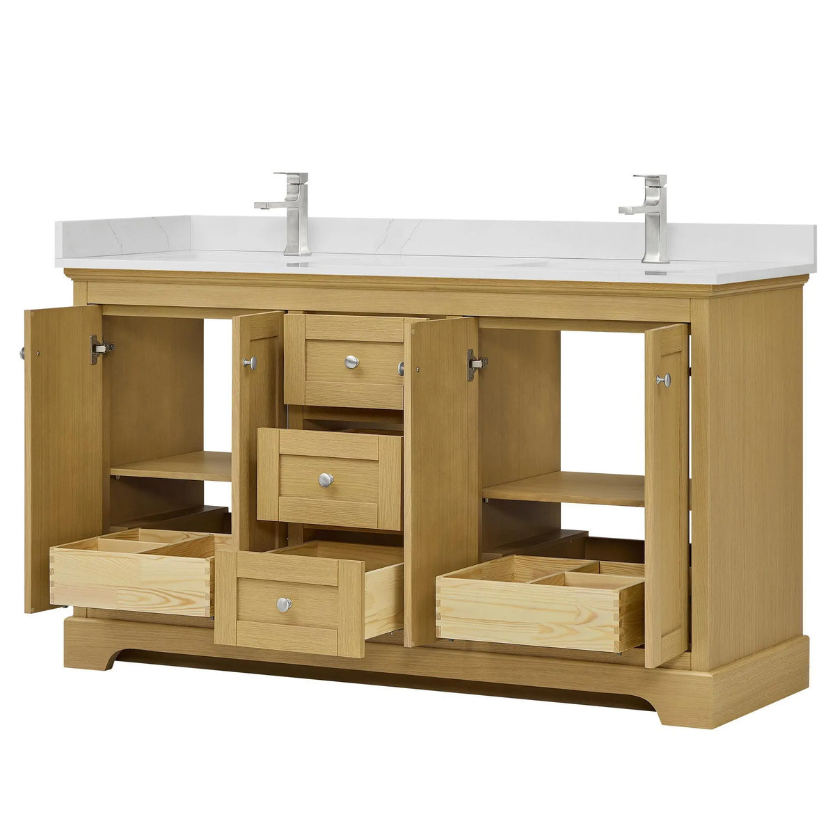 60" Avery Double Bathroom Vanity Honey Oak Polished Chrome Trim by wyndham View 13