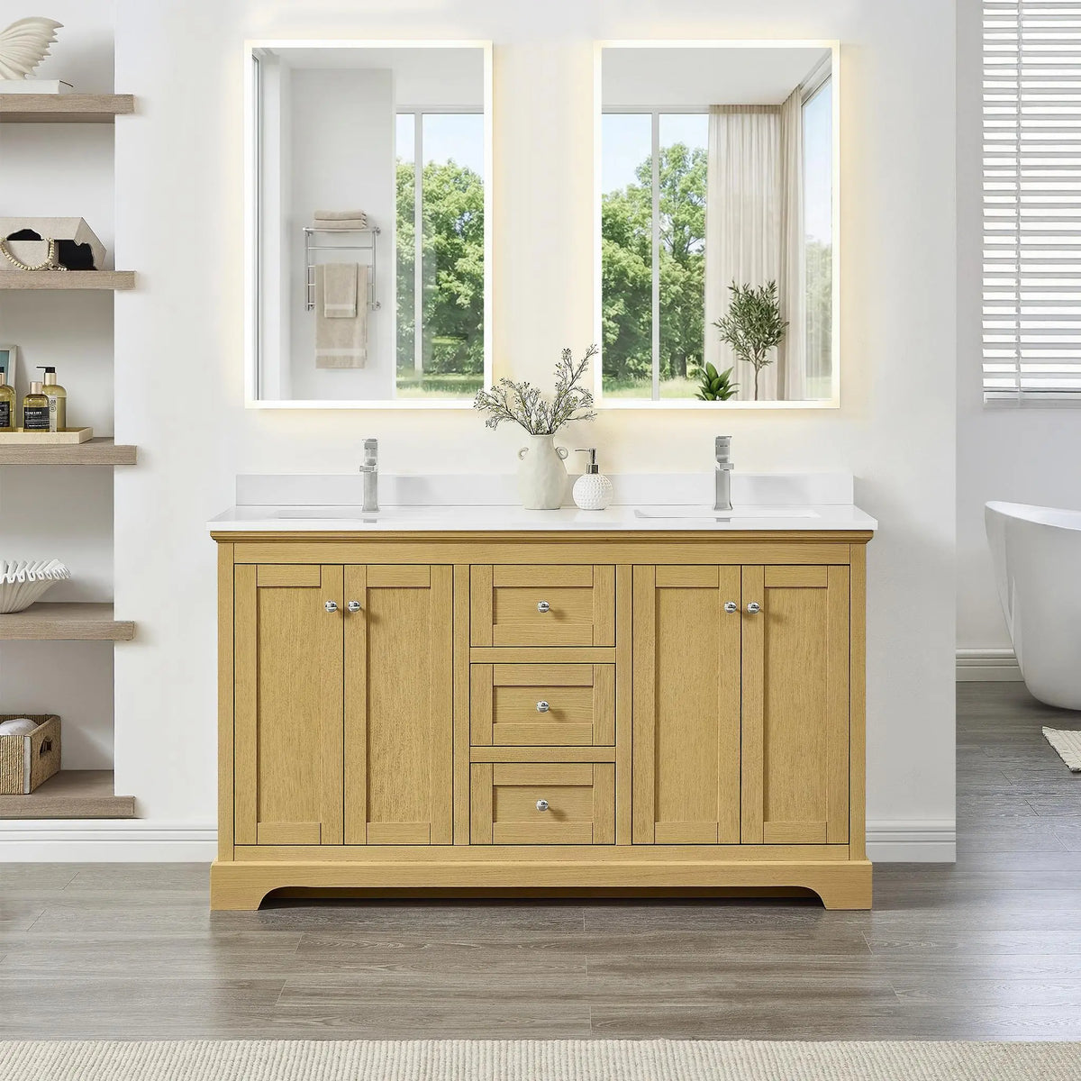 60" Avery Double Bathroom Vanity Honey Oak Polished Chrome Trim by wyndham View 34