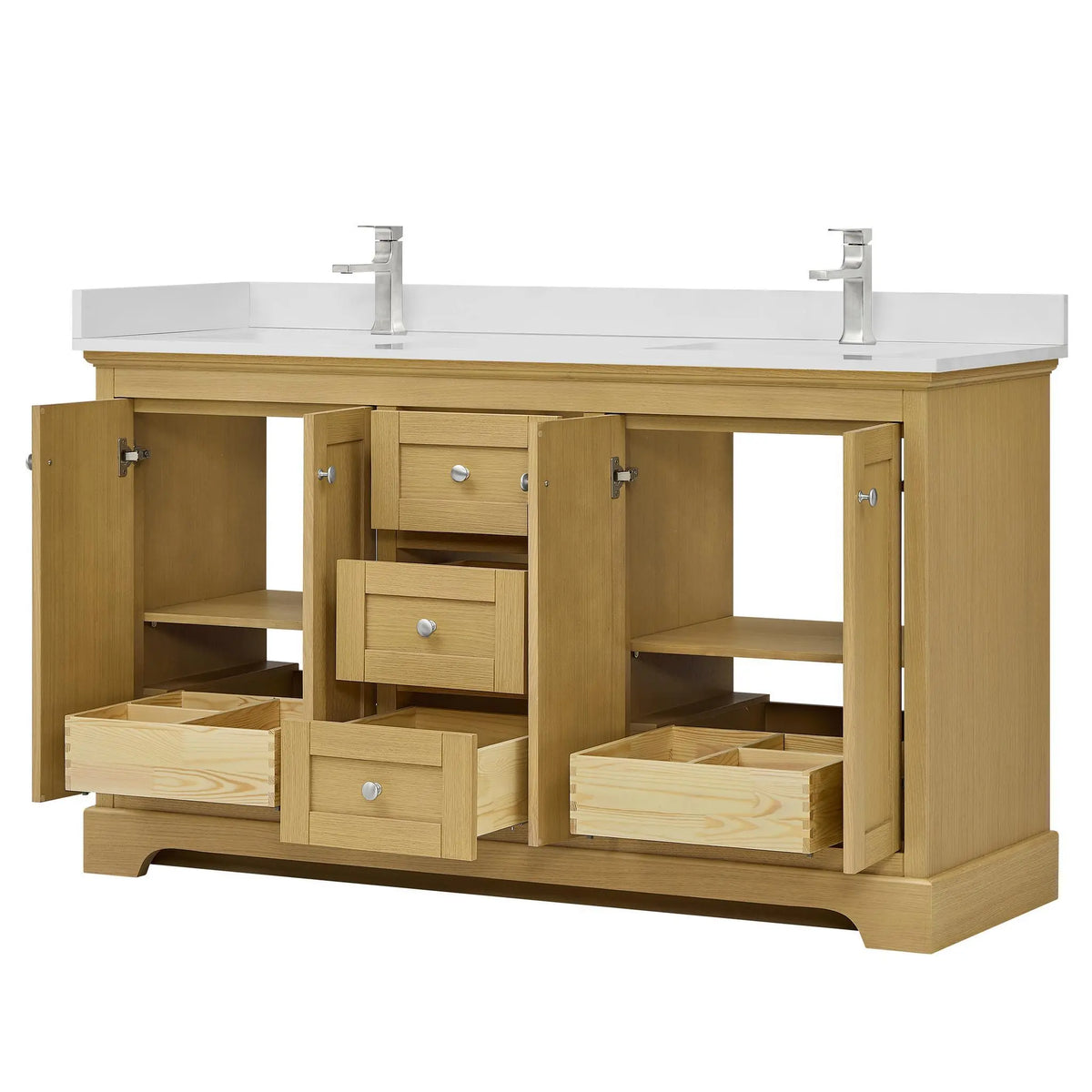 60" Avery Double Bathroom Vanity Honey Oak Polished Chrome Trim by wyndham View 33