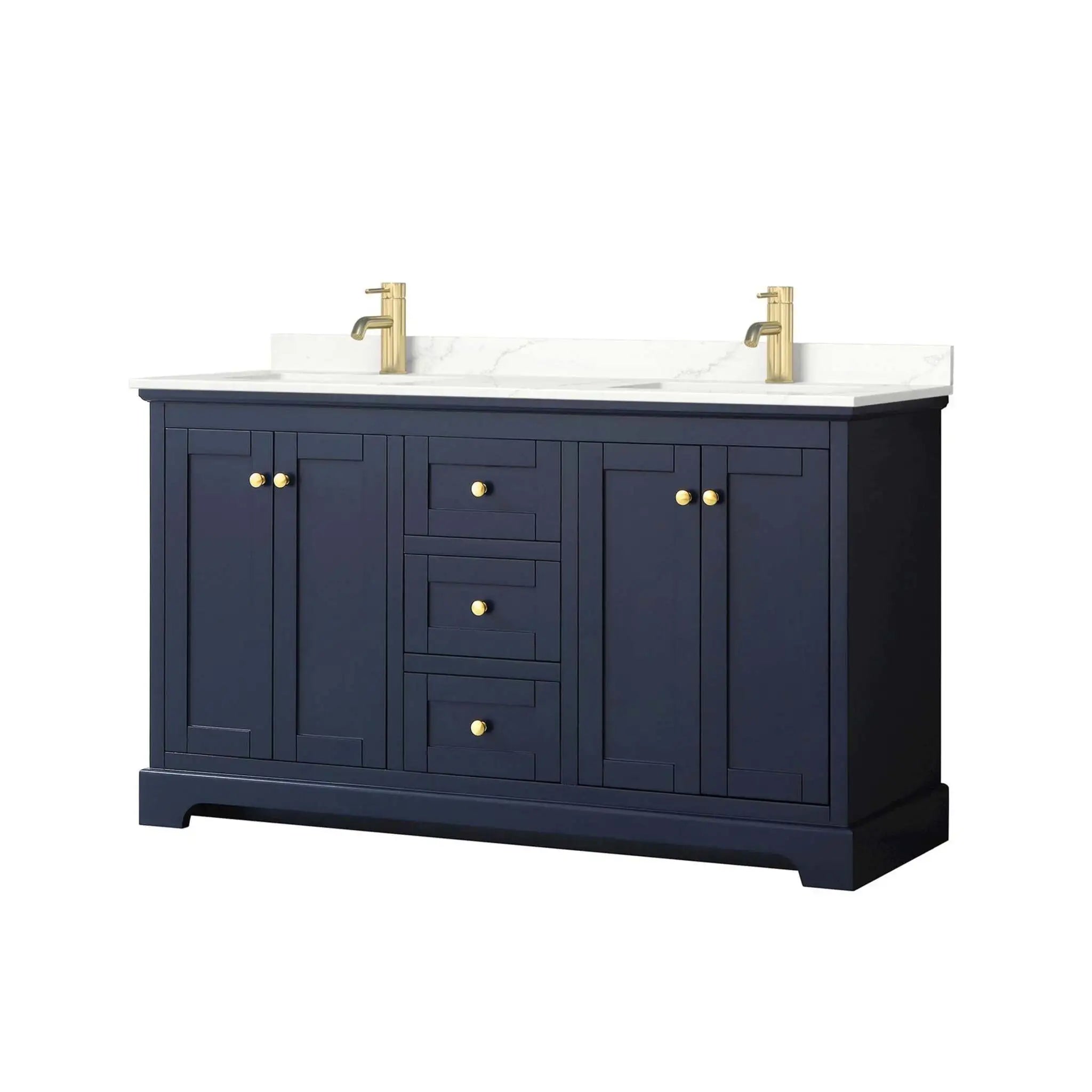 60" Avery Double Bathroom Vanity in Dark Blue with Brushed Gold Trim by Wyndham