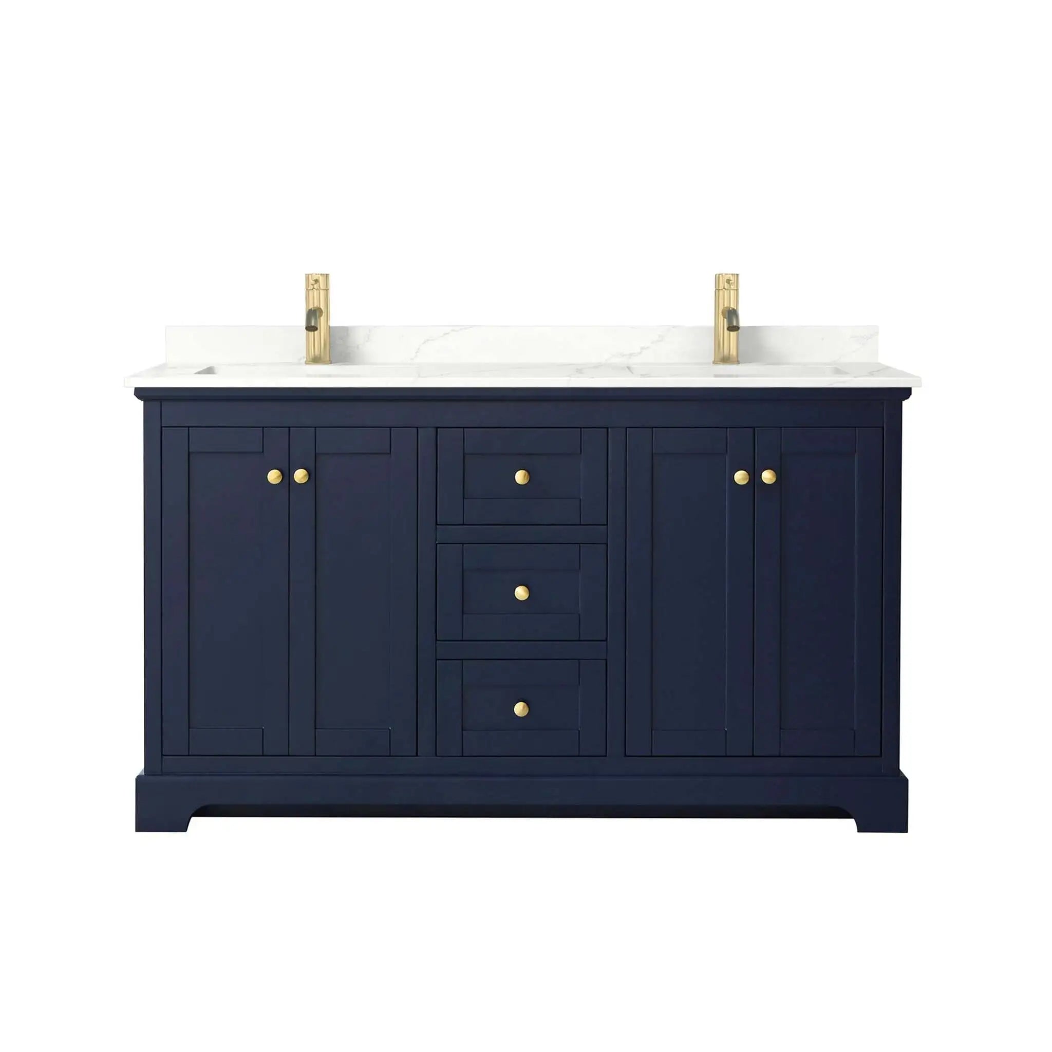 60" Avery Double Bathroom Vanity in Dark Blue with Brushed Gold Trim by Wyndham