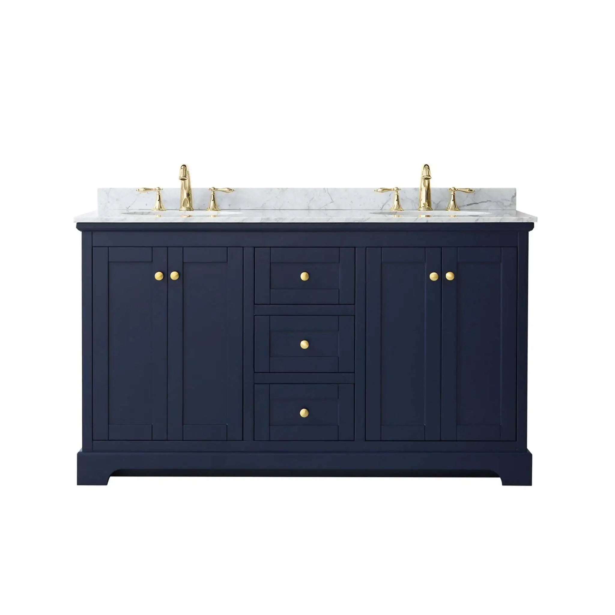 60" Avery Double Bathroom Vanity in Dark Blue with Brushed Gold Trim by Wyndham