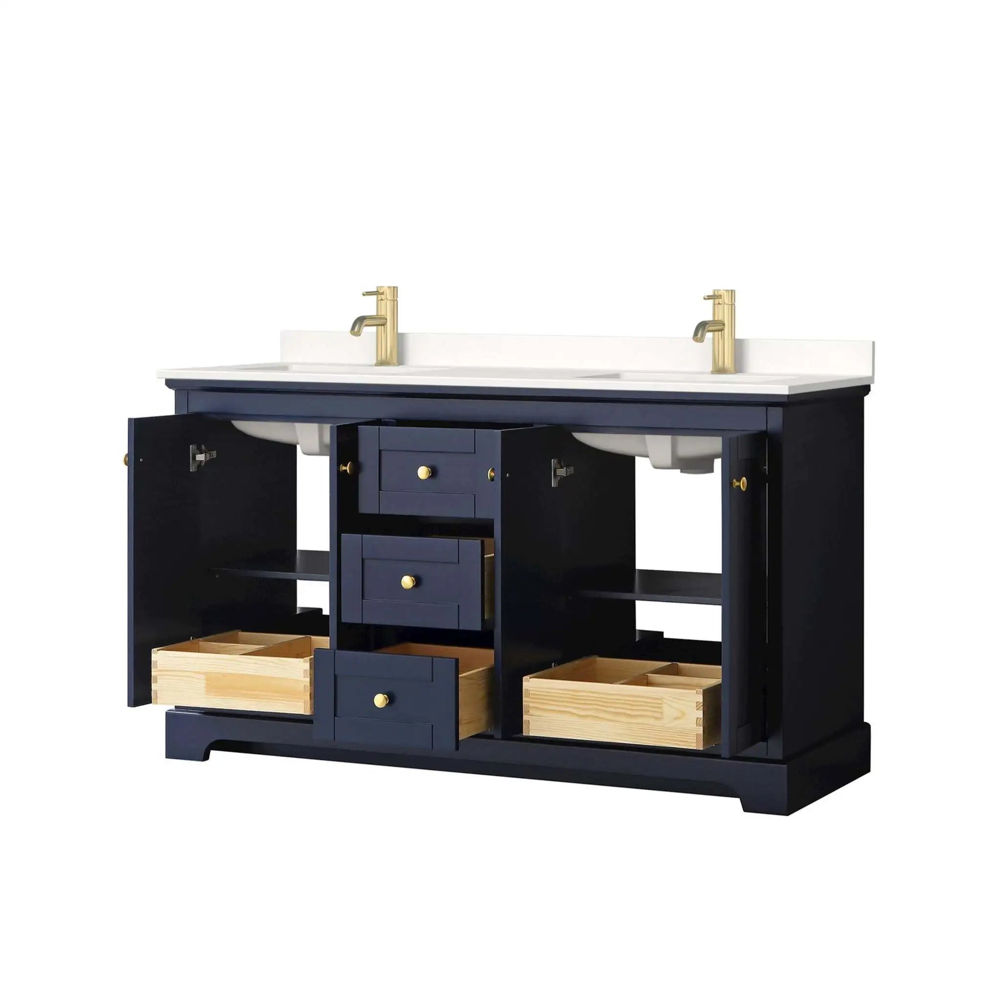 60" Avery Double Bathroom Vanity in Dark Blue with Brushed Gold Trim by Wyndham