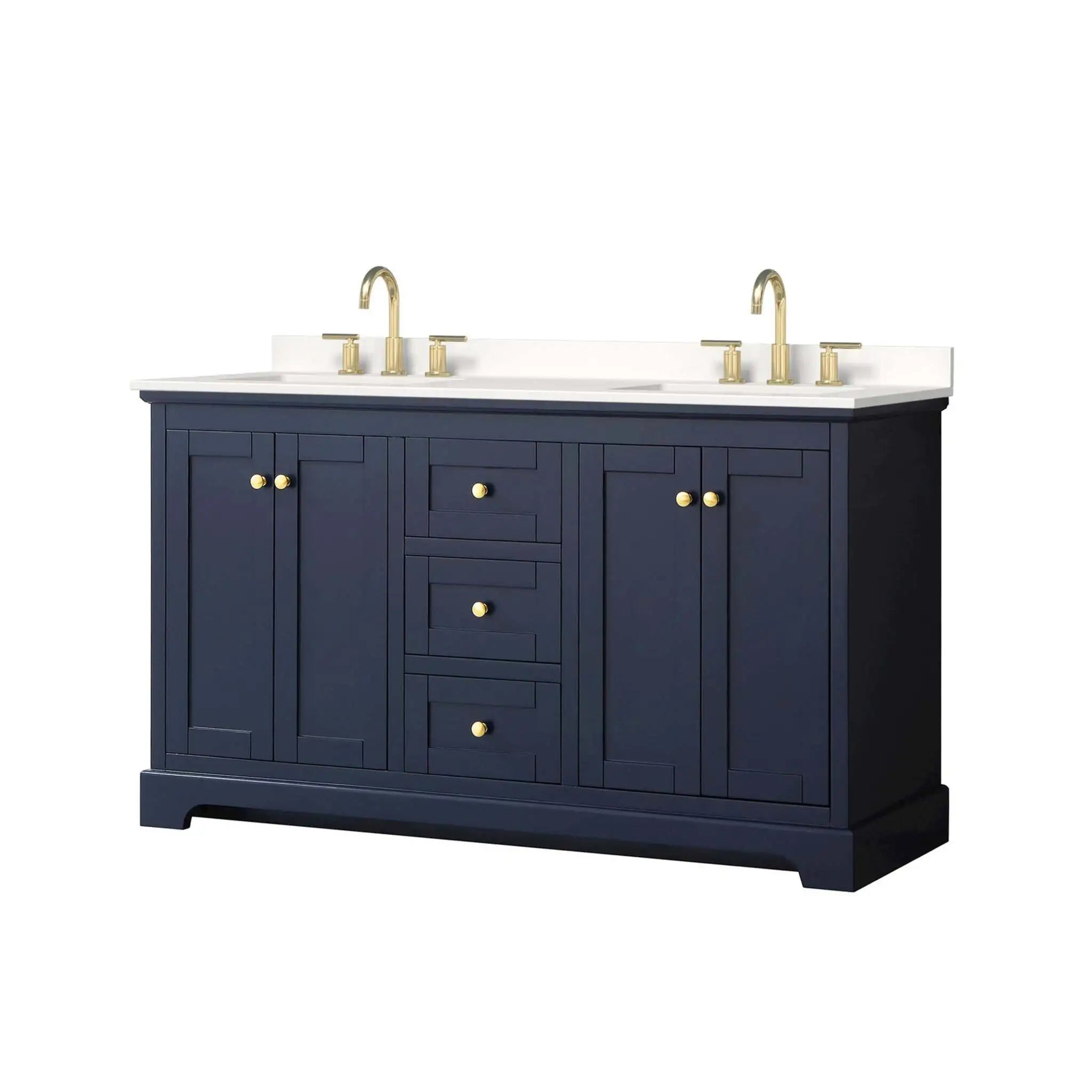 60" Avery Double Bathroom Vanity in Dark Blue with Brushed Gold Trim by Wyndham