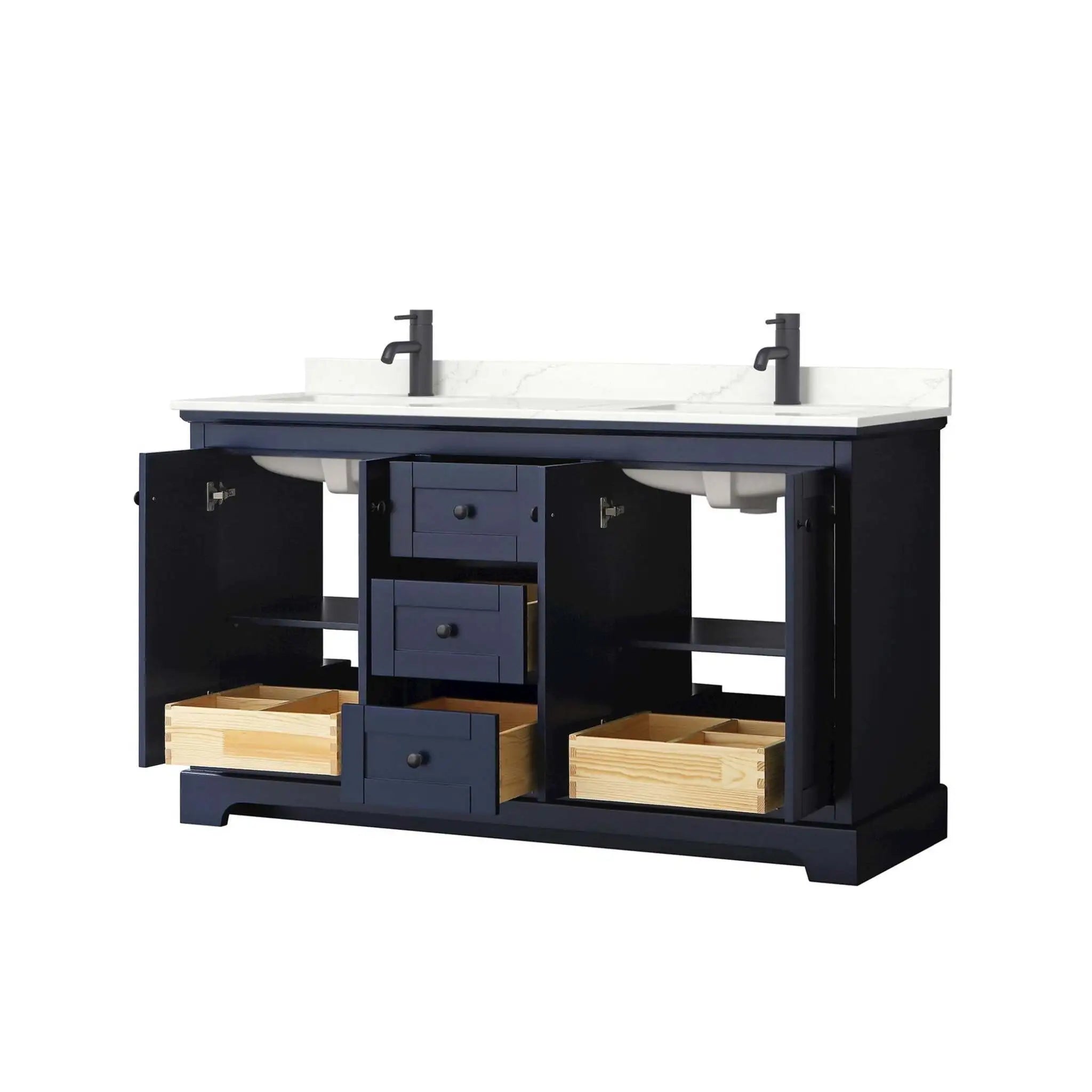 60" Avery Double Bathroom Vanity in Dark Blue with Matte Black Trim by Wyndham