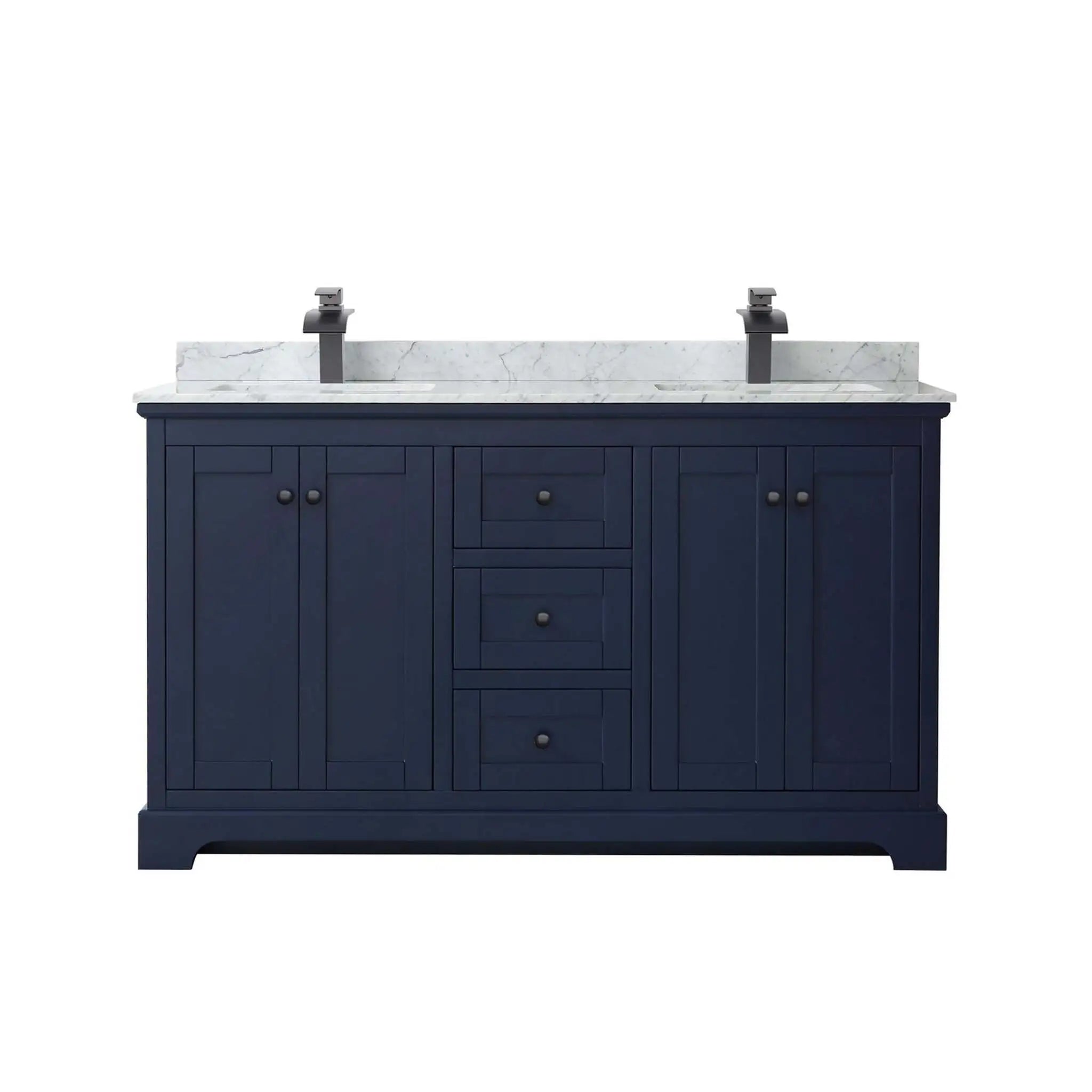 60" Avery Double Bathroom Vanity in Dark Blue with Matte Black Trim by Wyndham