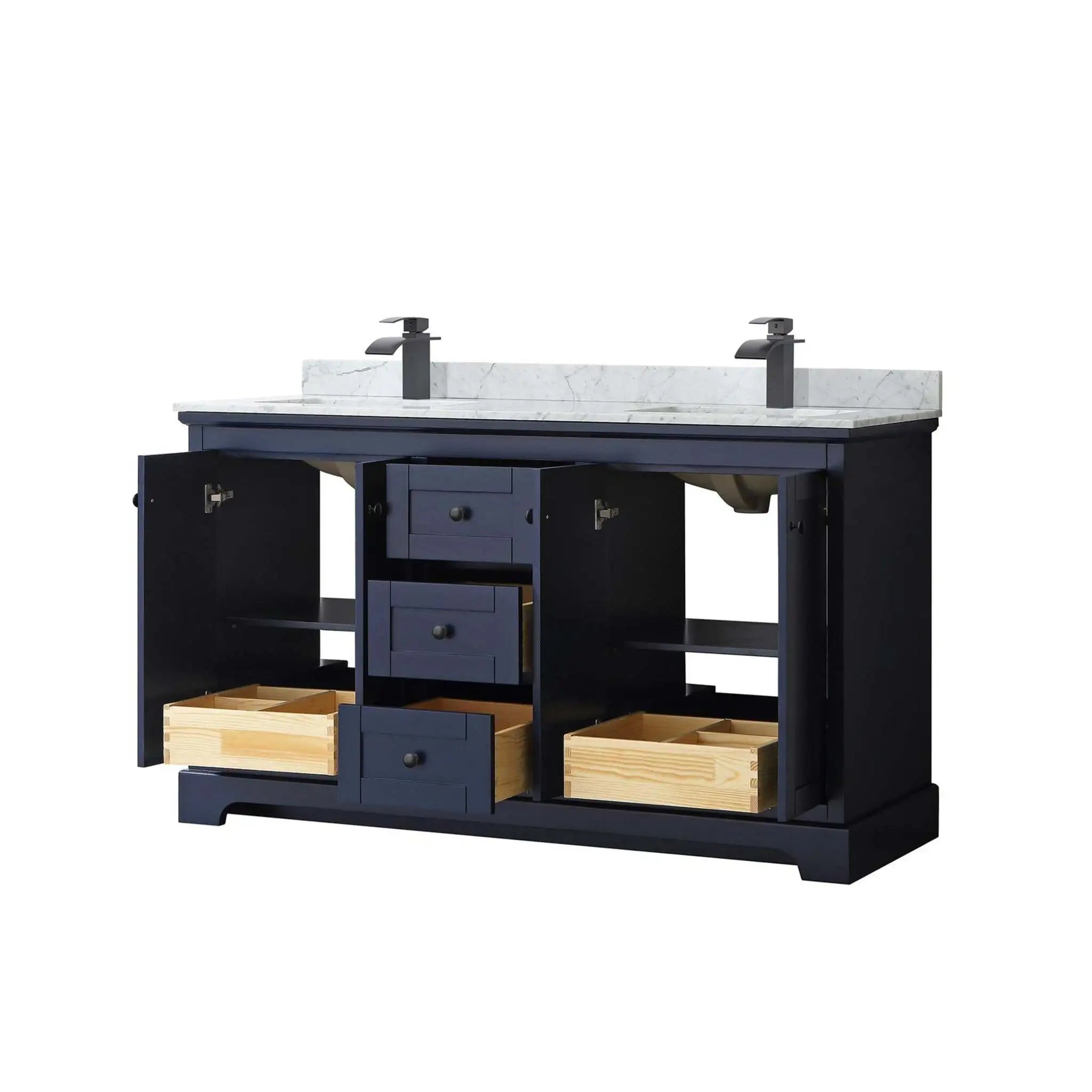 60" Avery Double Bathroom Vanity in Dark Blue with Matte Black Trim by Wyndham