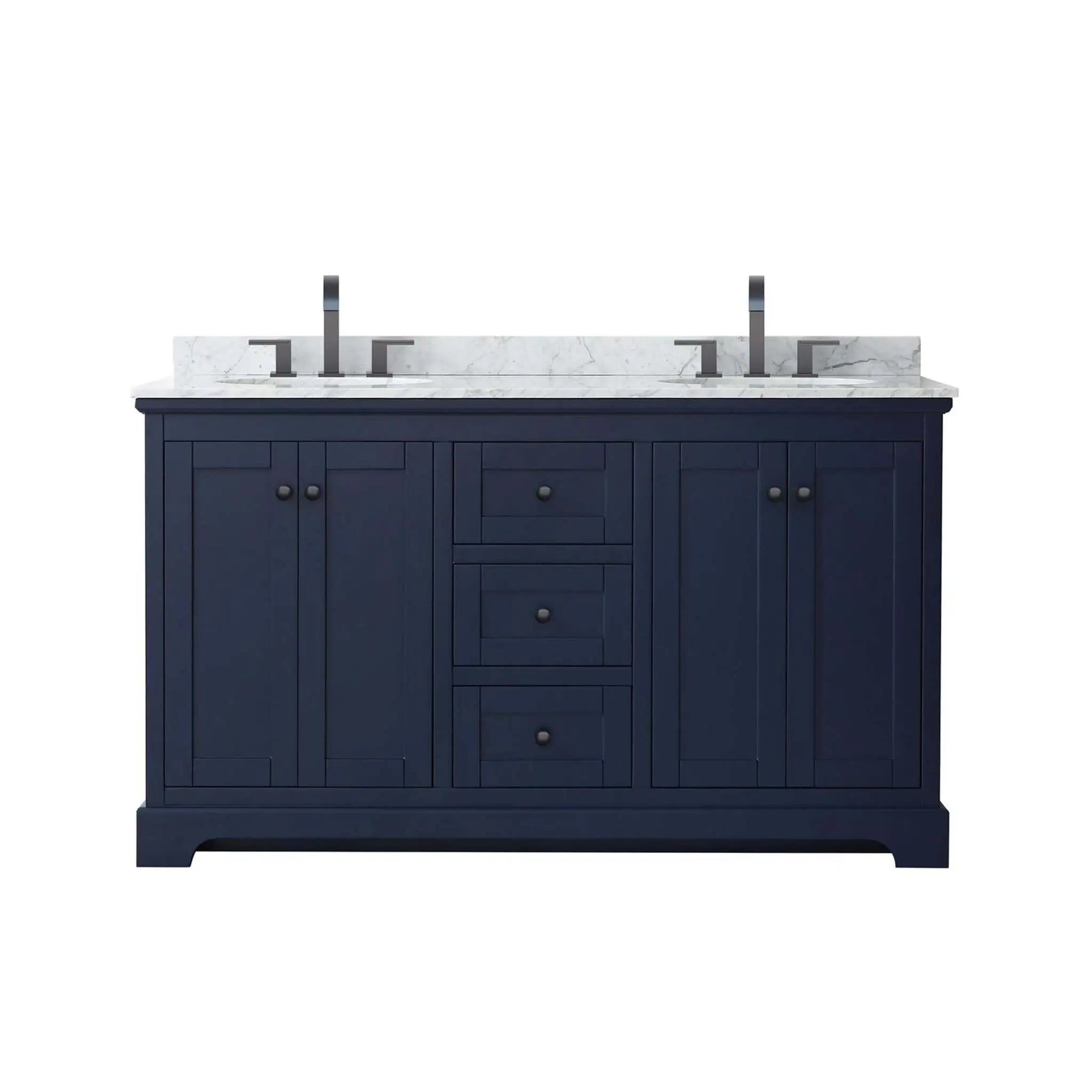 60" Avery Double Bathroom Vanity in Dark Blue with Matte Black Trim by Wyndham