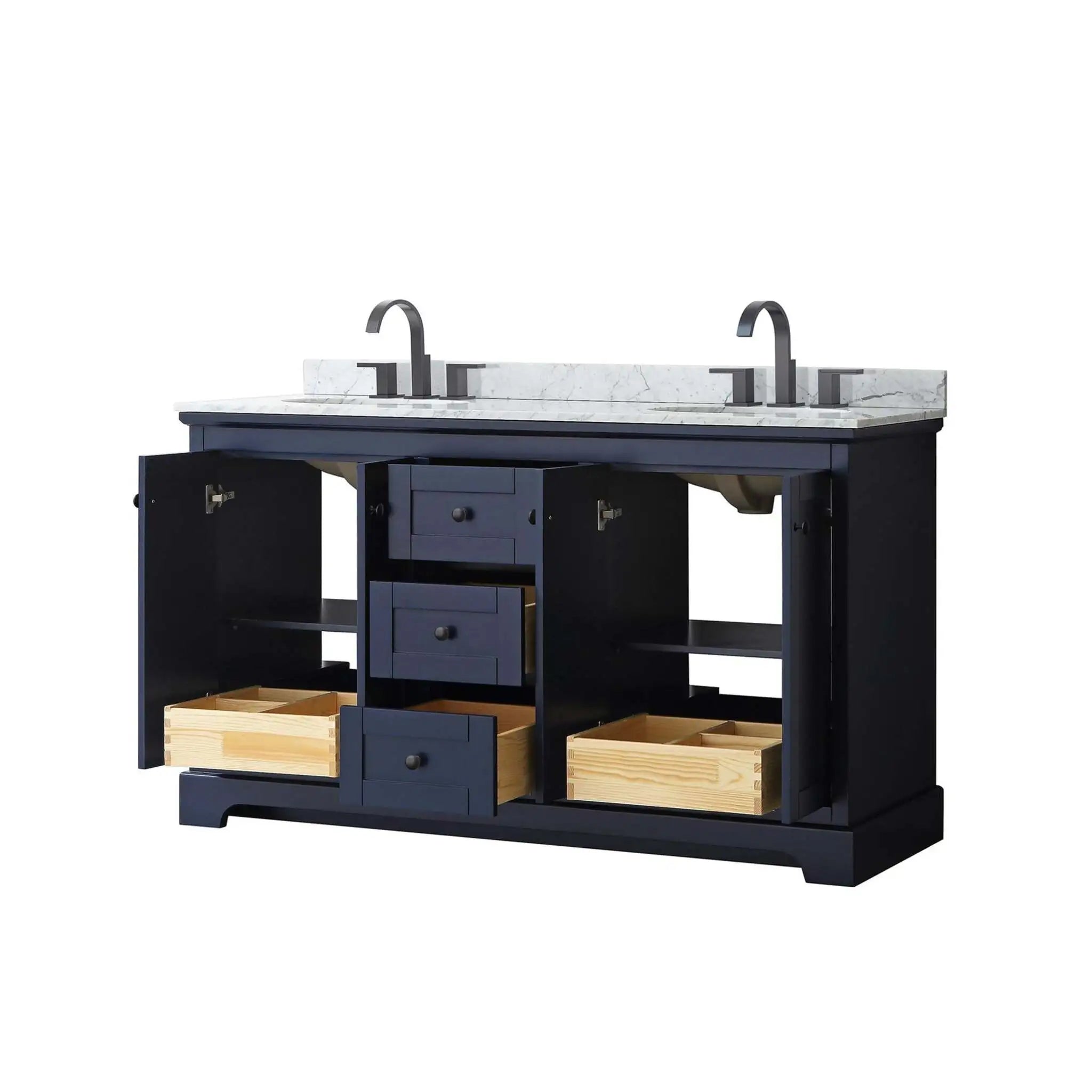 60" Avery Double Bathroom Vanity in Dark Blue with Matte Black Trim by Wyndham