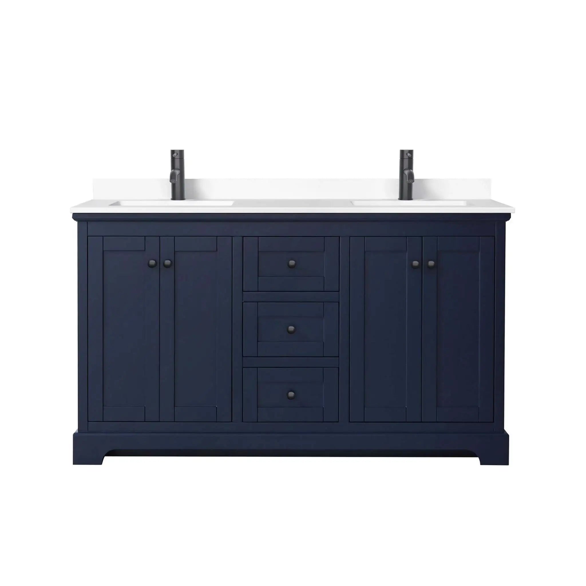 60" Avery Double Bathroom Vanity in Dark Blue with Matte Black Trim by Wyndham