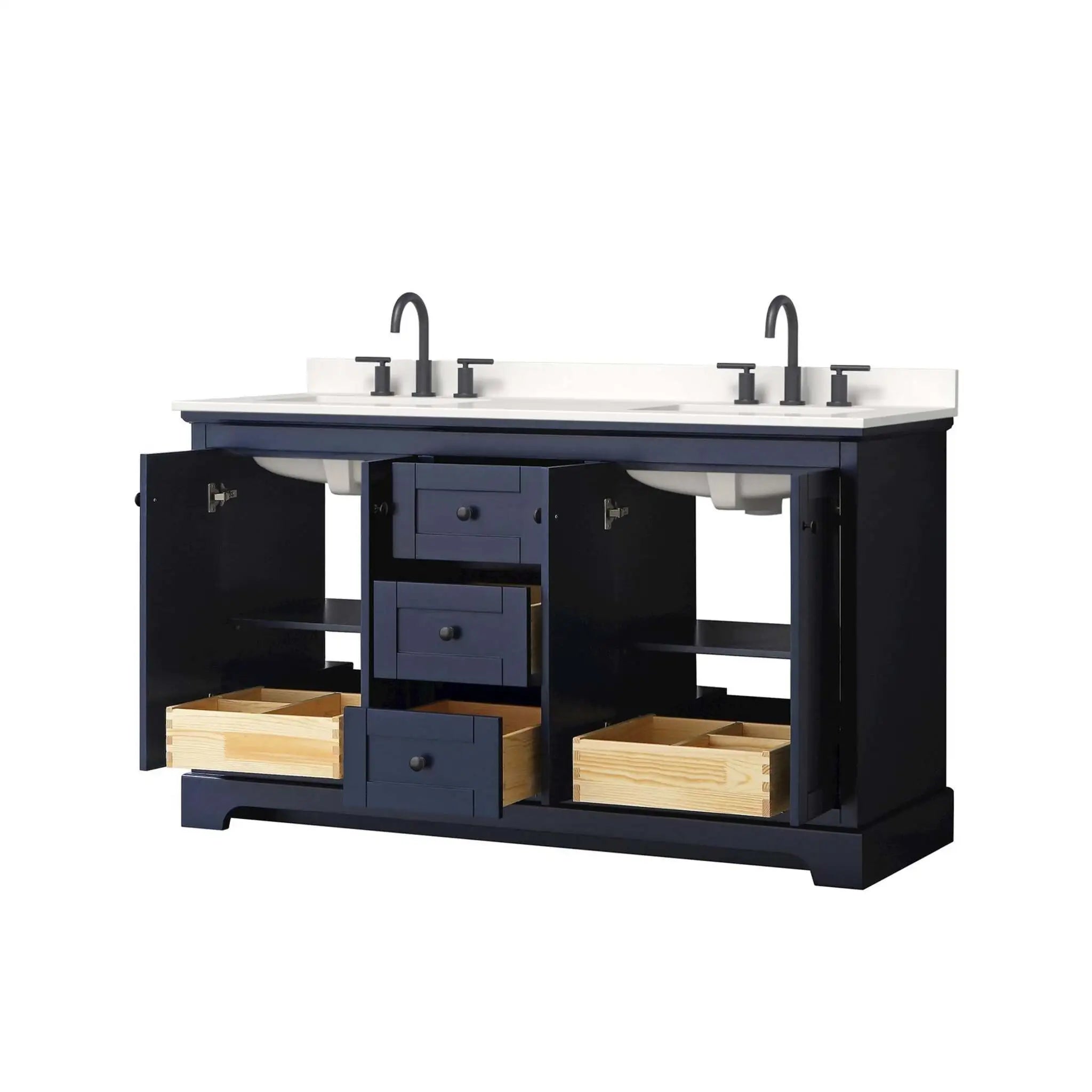 60" Avery Double Bathroom Vanity in Dark Blue with Matte Black Trim by Wyndham