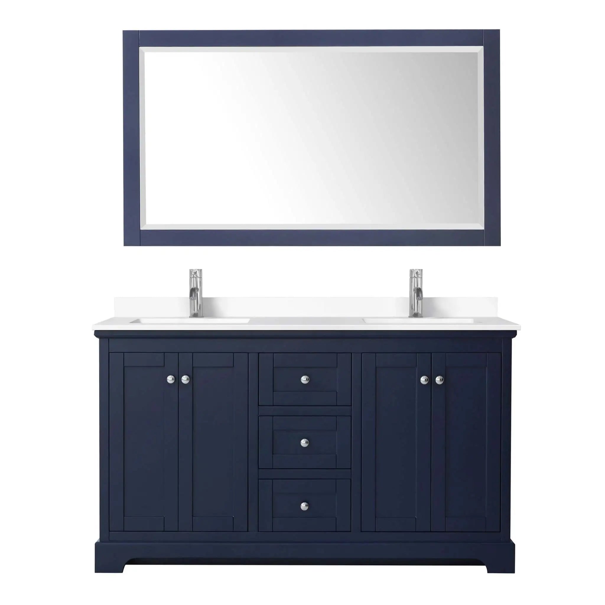 60" Avery Double Bathroom Vanity in Dark Blue with Polished Chrome Trim & 58" Mirror by Wyndham