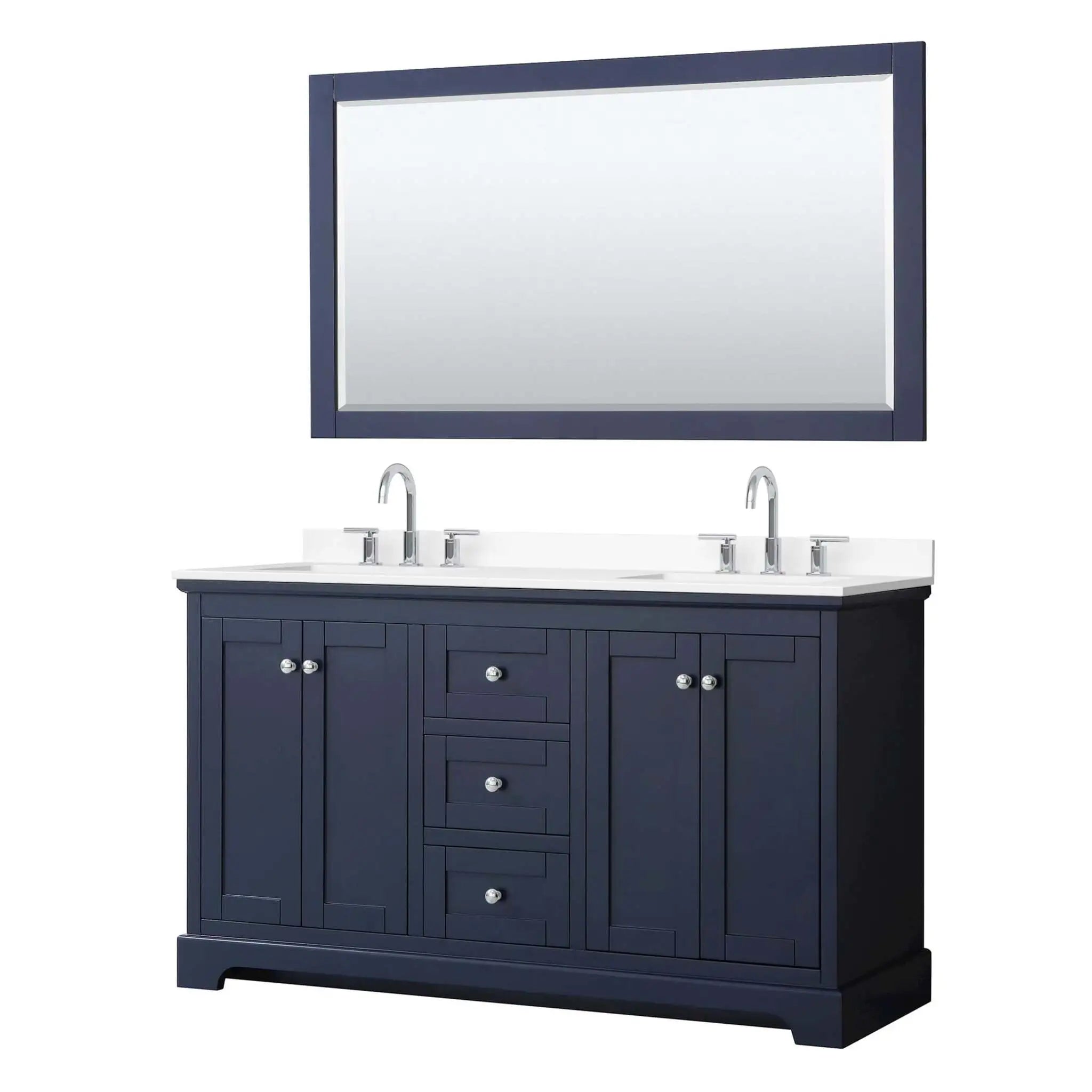 60" Avery Double Bathroom Vanity in Dark Blue with Polished Chrome Trim & 58" Mirror by Wyndham
