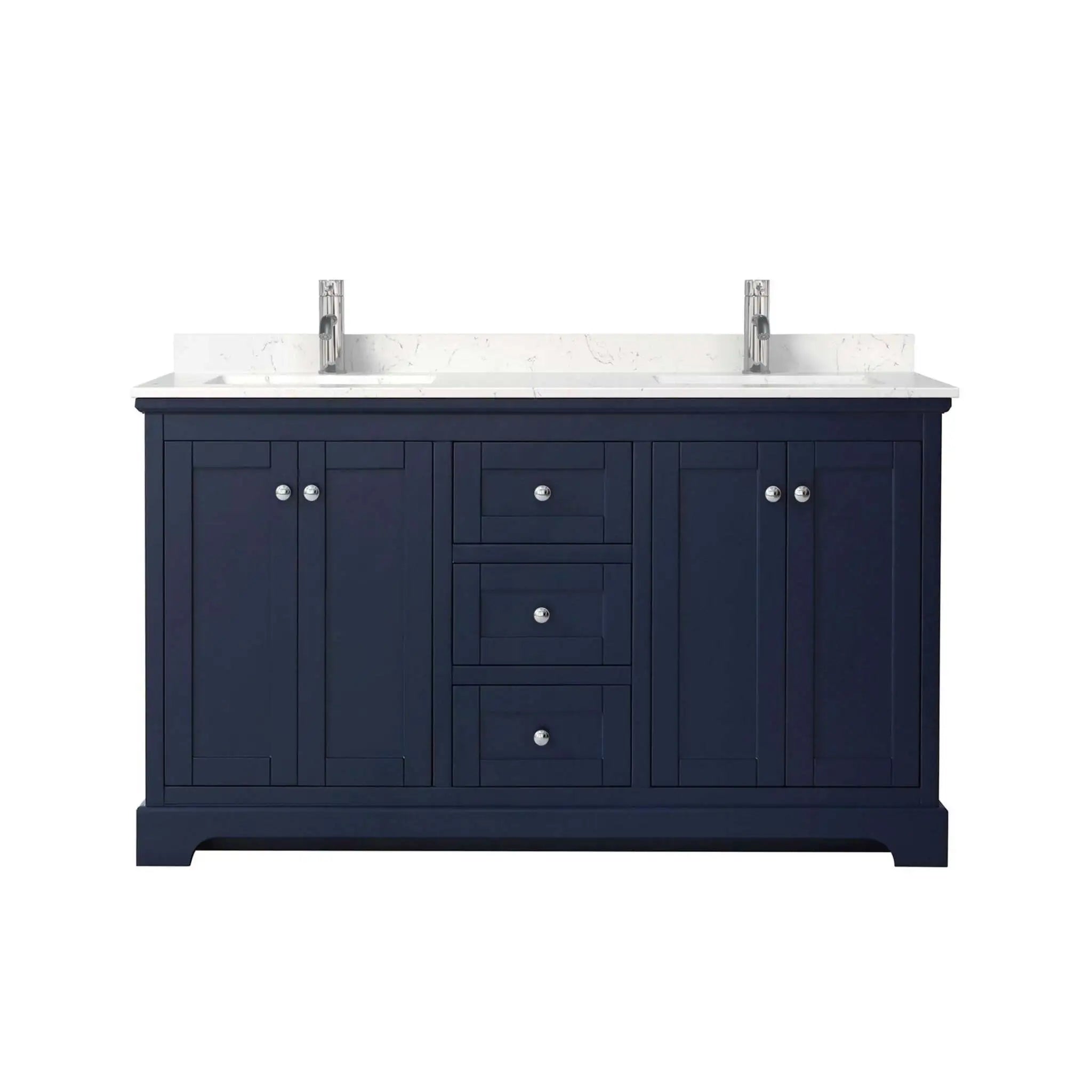 60" Avery Double Bathroom Vanity in Dark Blue with Polished Chrome Trim by Wyndham