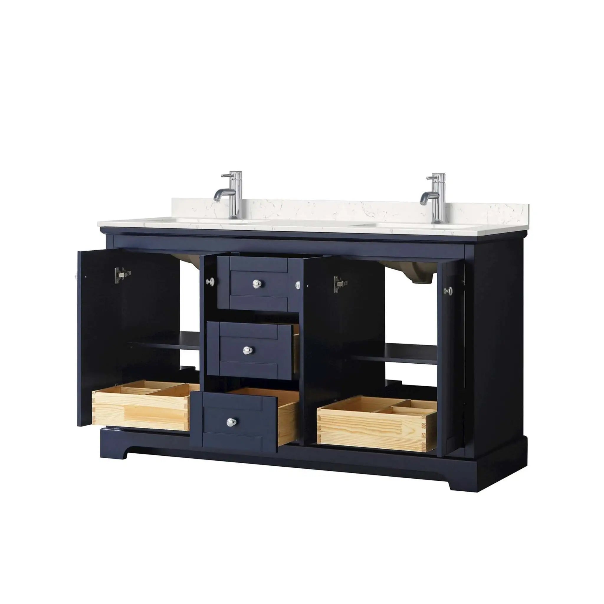 60" Avery Double Bathroom Vanity in Dark Blue with Polished Chrome Trim by Wyndham