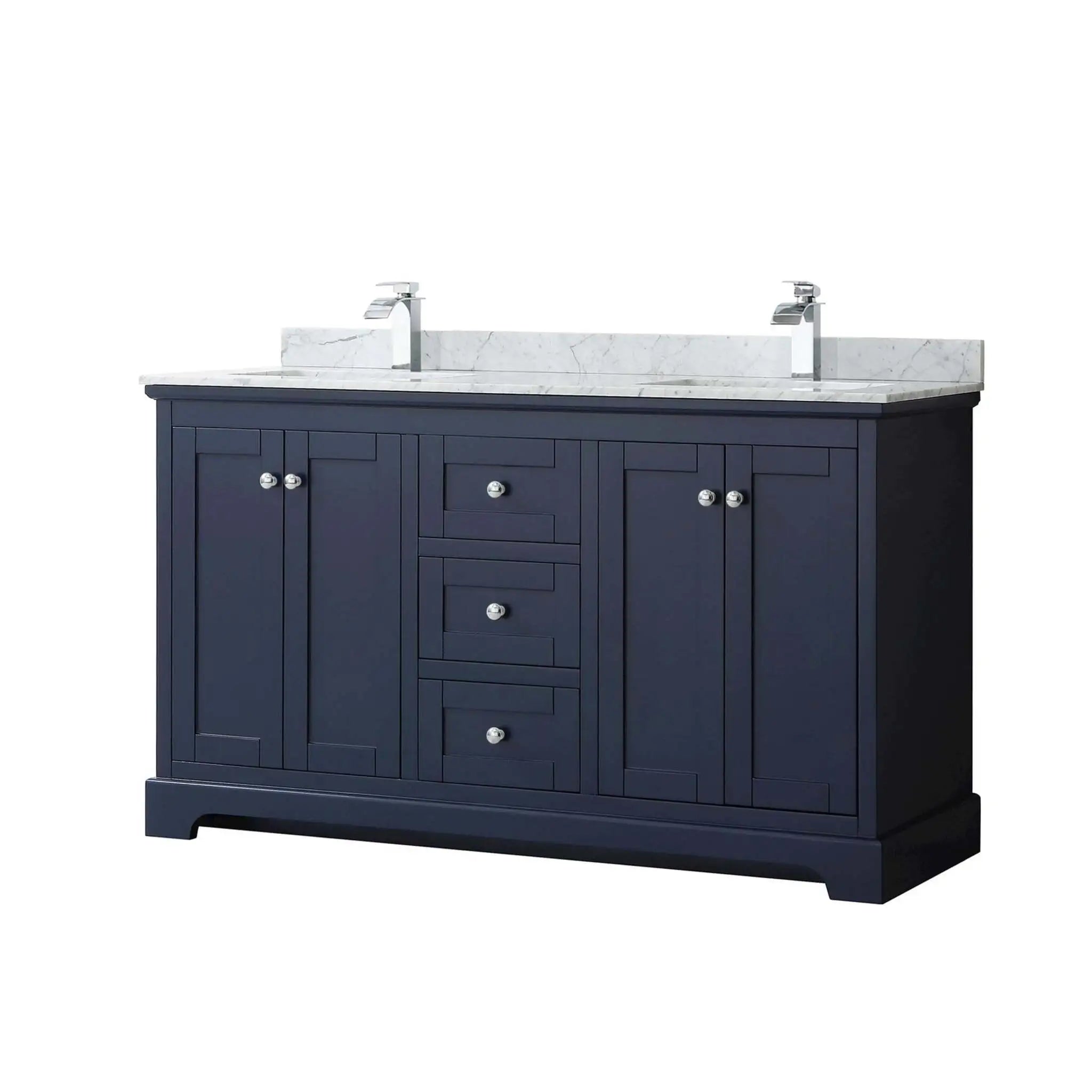 60" Avery Double Bathroom Vanity in Dark Blue with Polished Chrome Trim by Wyndham