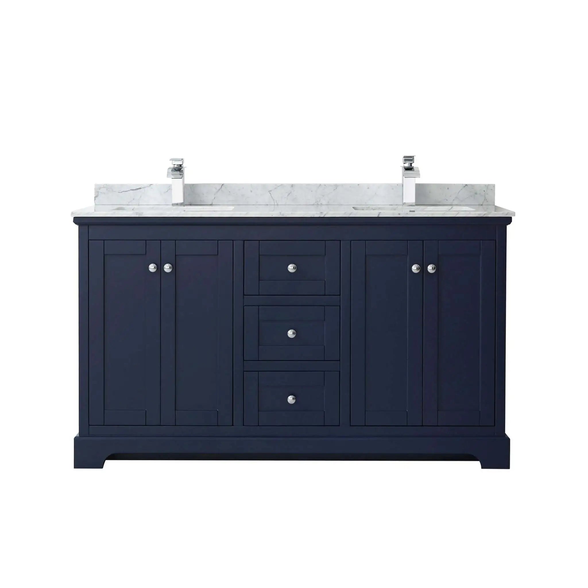 60" Avery Double Bathroom Vanity in Dark Blue with Polished Chrome Trim by Wyndham