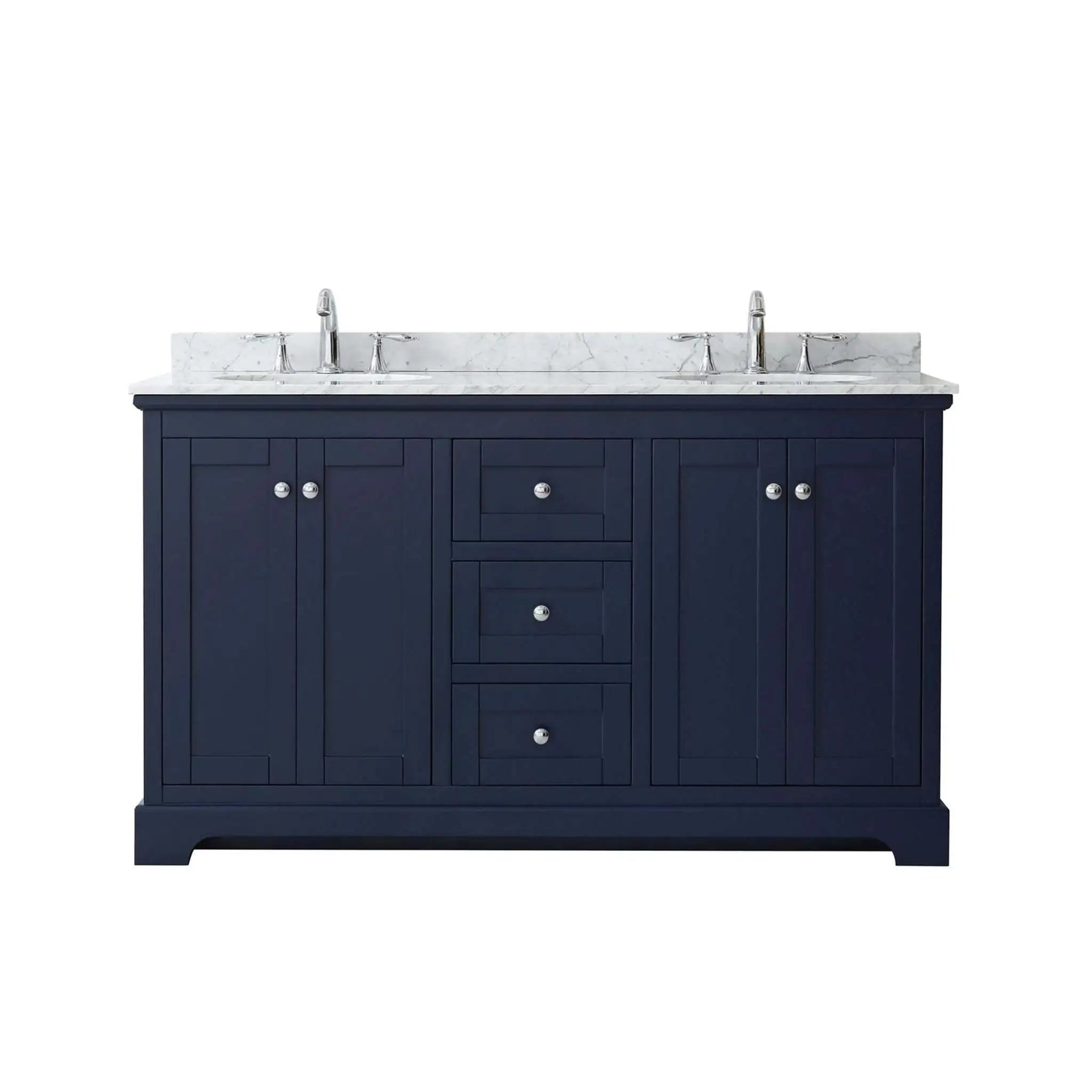 60" Avery Double Bathroom Vanity in Dark Blue with Polished Chrome Trim by Wyndham