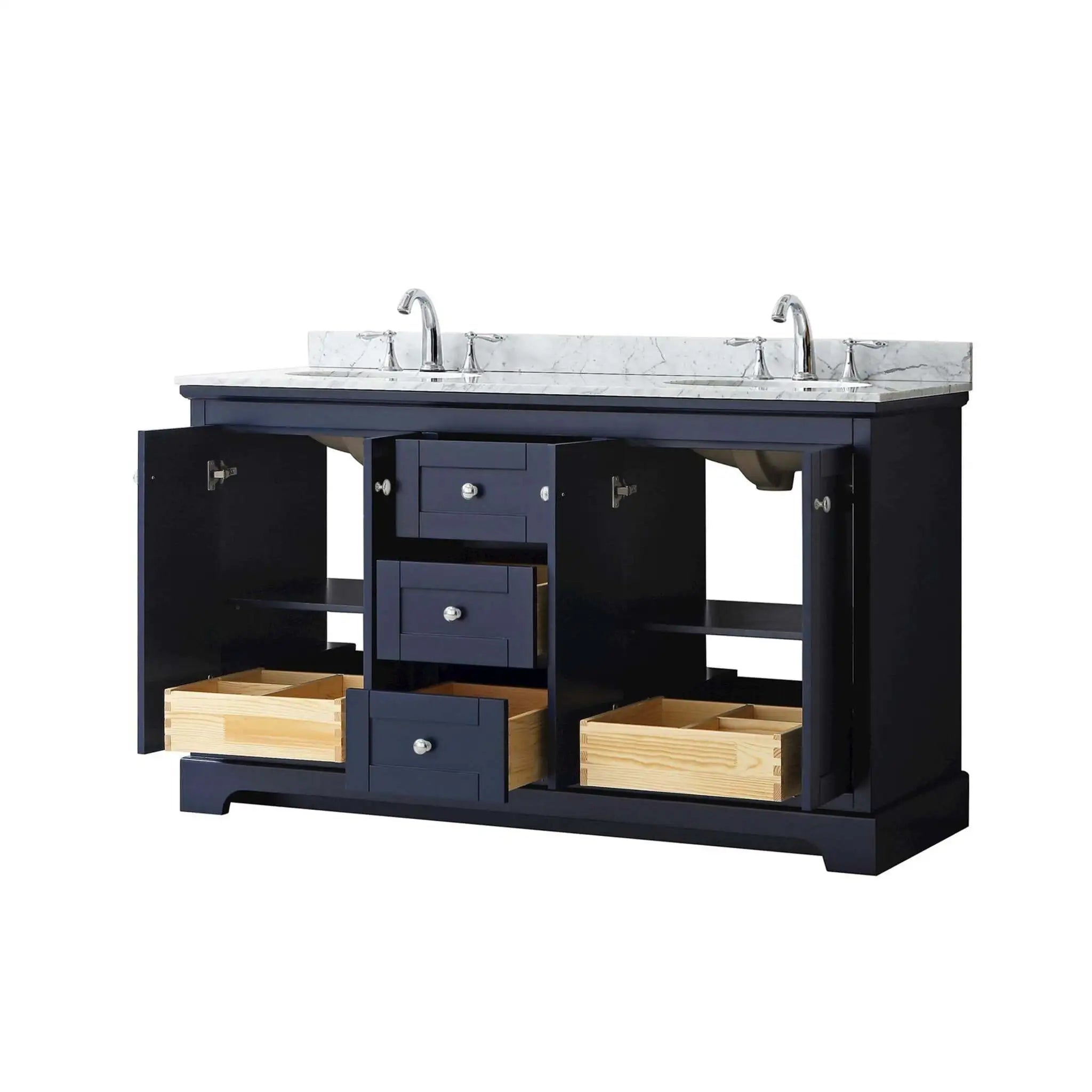60" Avery Double Bathroom Vanity in Dark Blue with Polished Chrome Trim by Wyndham