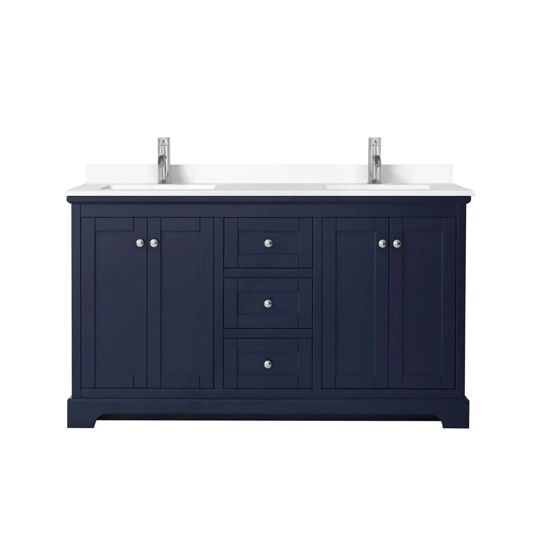 60" Avery Double Bathroom Vanity in Dark Blue with Polished Chrome Trim by Wyndham