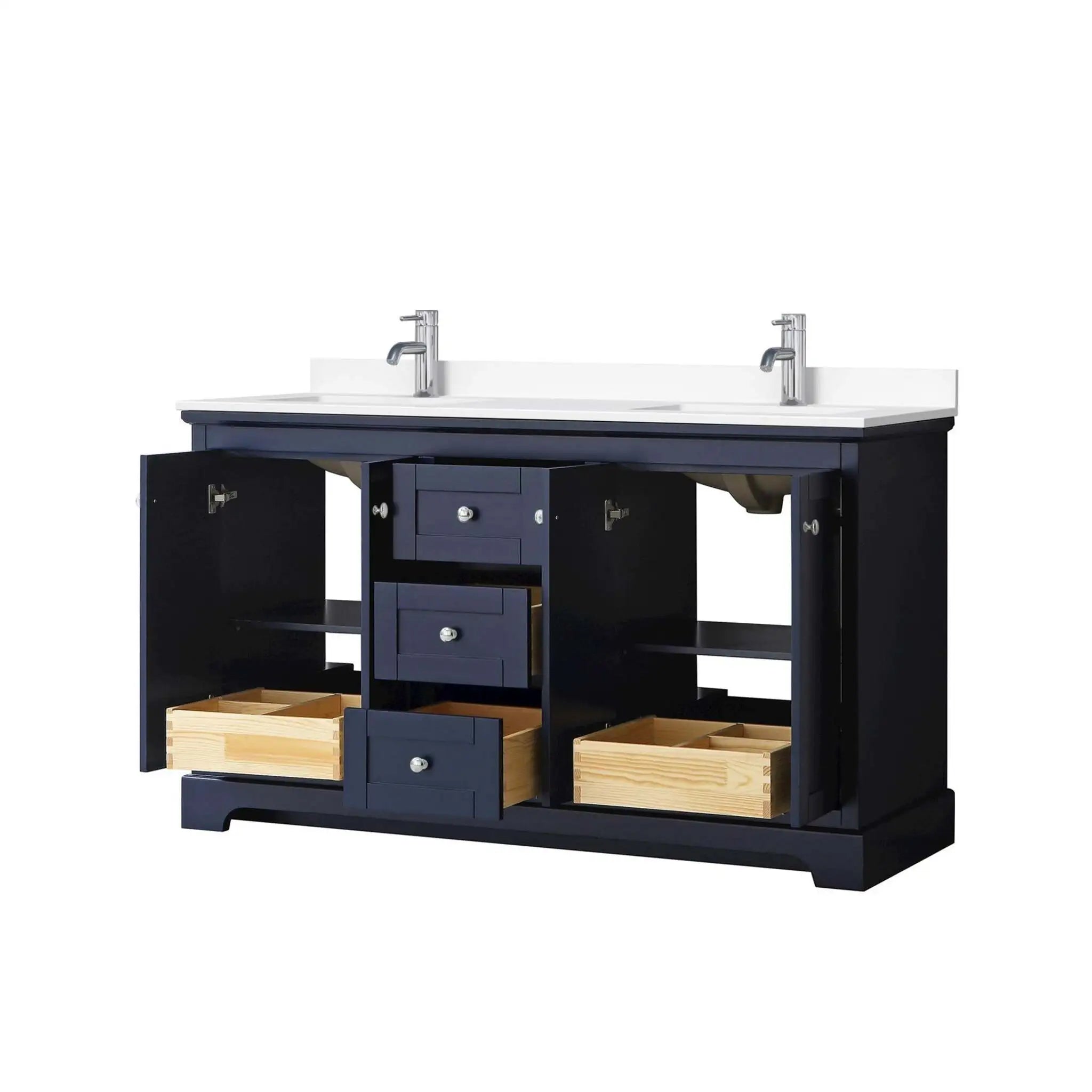 60" Avery Double Bathroom Vanity in Dark Blue with Polished Chrome Trim by Wyndham