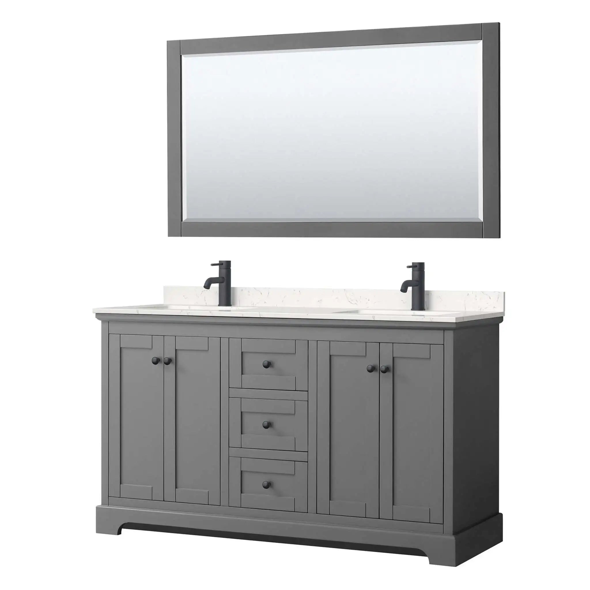 60" Avery Double Bathroom Vanity in Dark Gray with Matte Black Trim & 58" Mirror by Wyndham