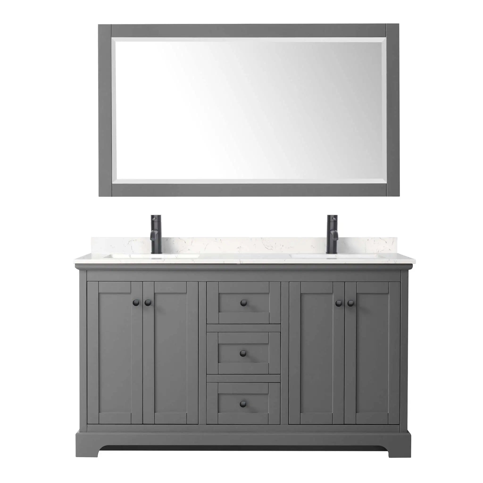 60" Avery Double Bathroom Vanity in Dark Gray with Matte Black Trim & 58" Mirror by Wyndham