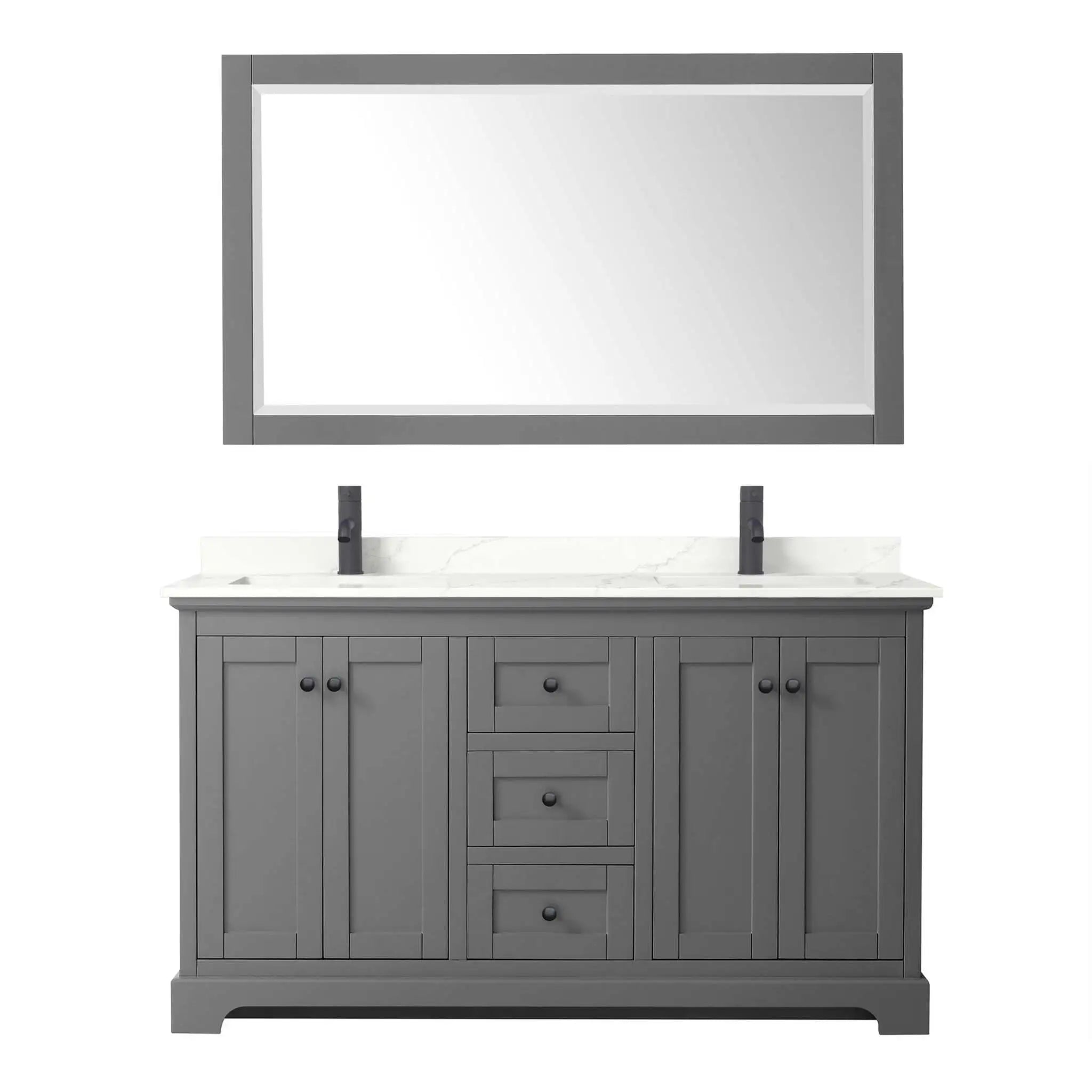 60" Avery Double Bathroom Vanity in Dark Gray with Matte Black Trim & 58" Mirror by Wyndham