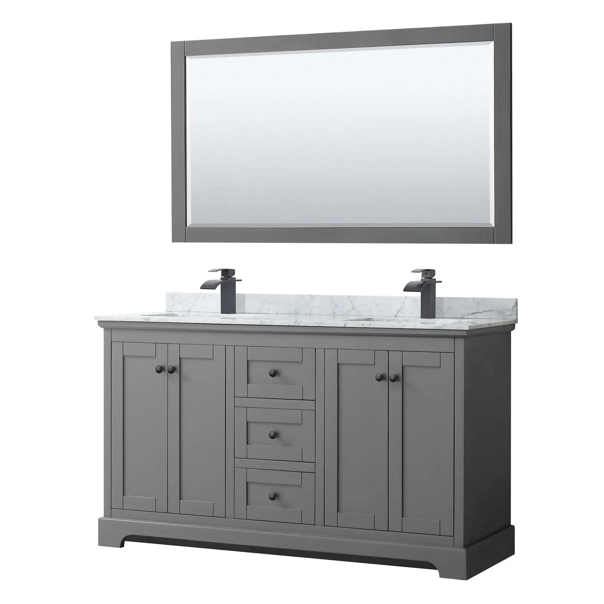 60" Avery Double Bathroom Vanity in Dark Gray with Matte Black Trim & 58" Mirror by Wyndham