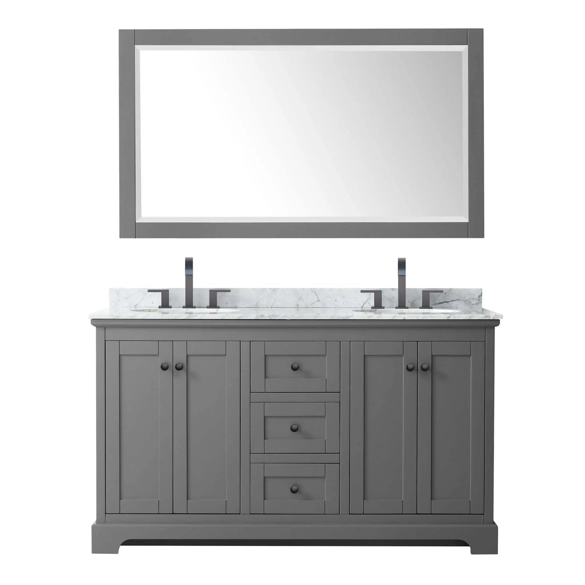 60" Avery Double Bathroom Vanity in Dark Gray with Matte Black Trim & 58" Mirror by Wyndham
