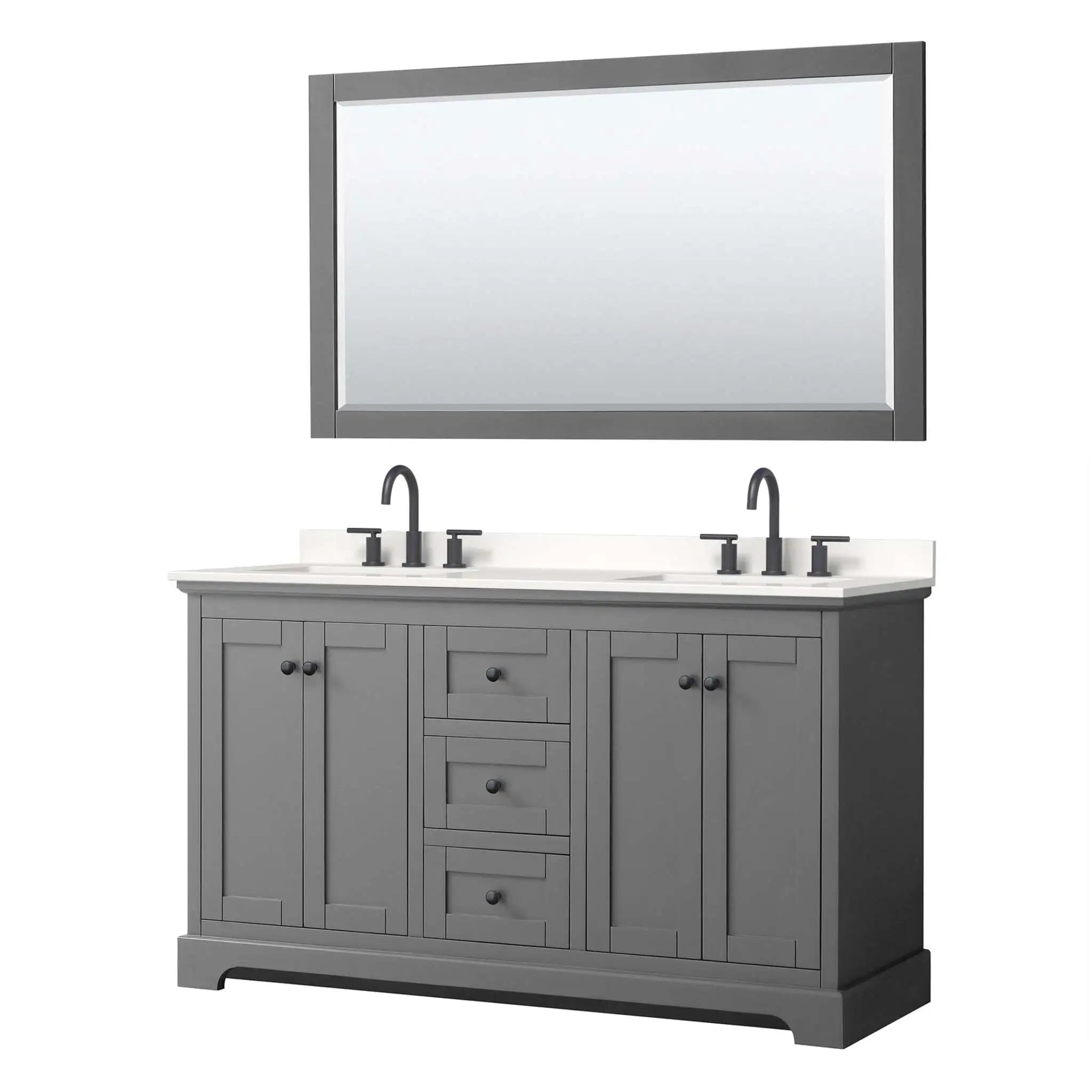 60" Avery Double Bathroom Vanity in Dark Gray with Matte Black Trim & 58" Mirror by Wyndham