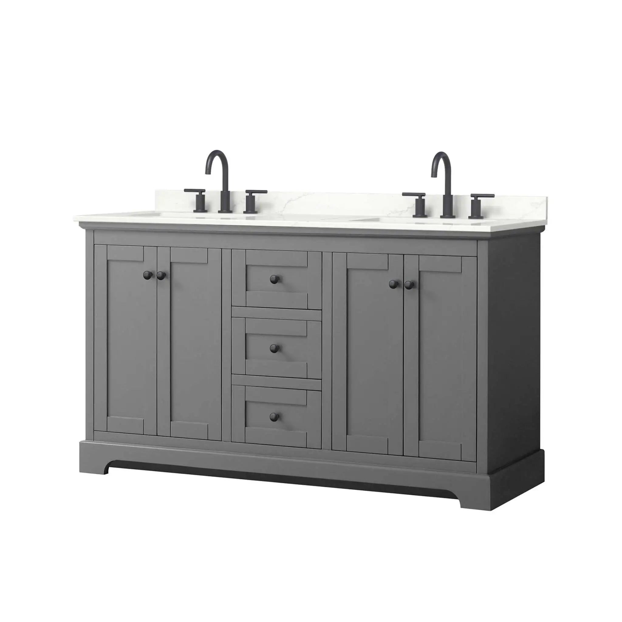 60" Avery Double Bathroom Vanity in Dark Gray with Matte Black Trim by Wyndham