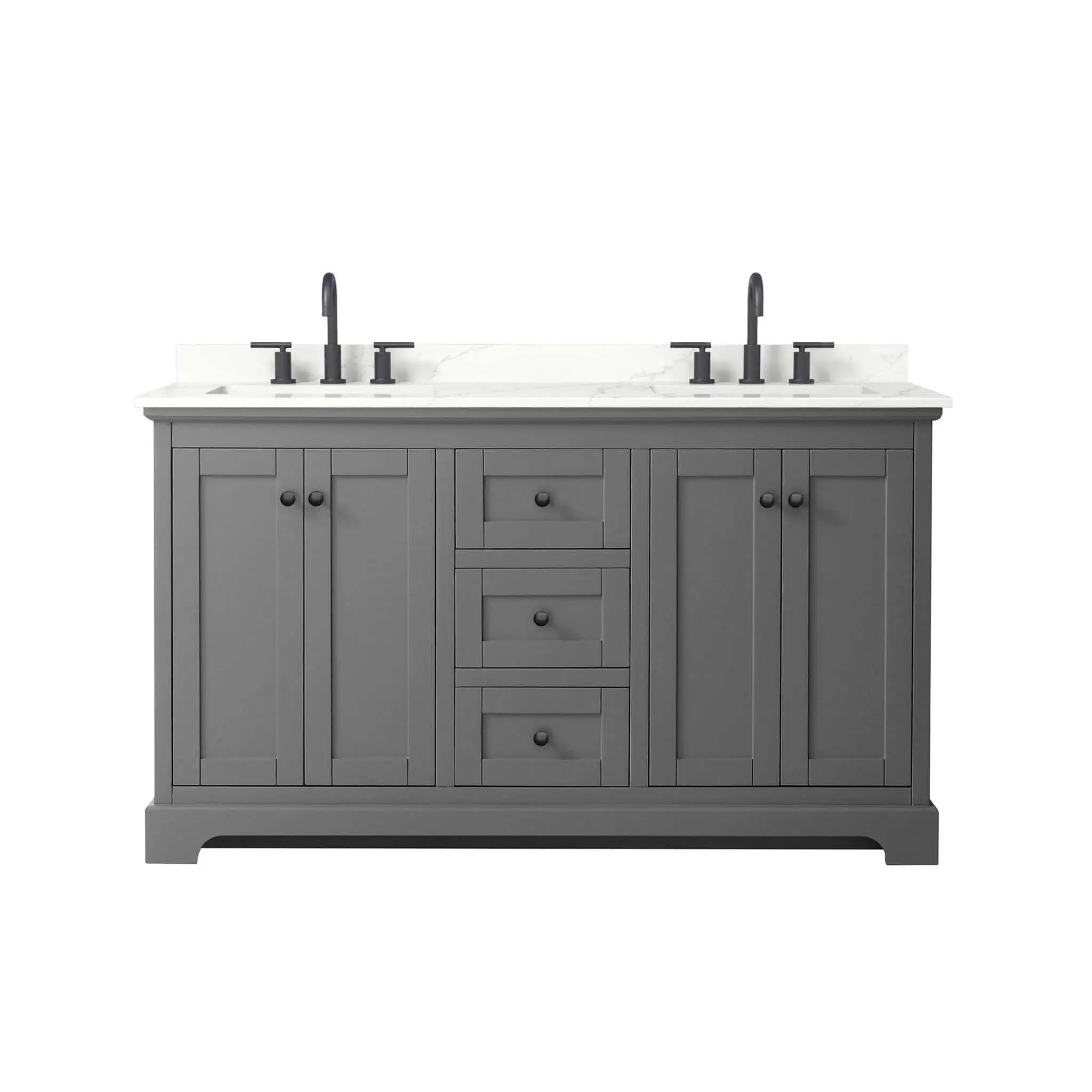 60" Avery Double Bathroom Vanity in Dark Gray with Matte Black Trim by Wyndham