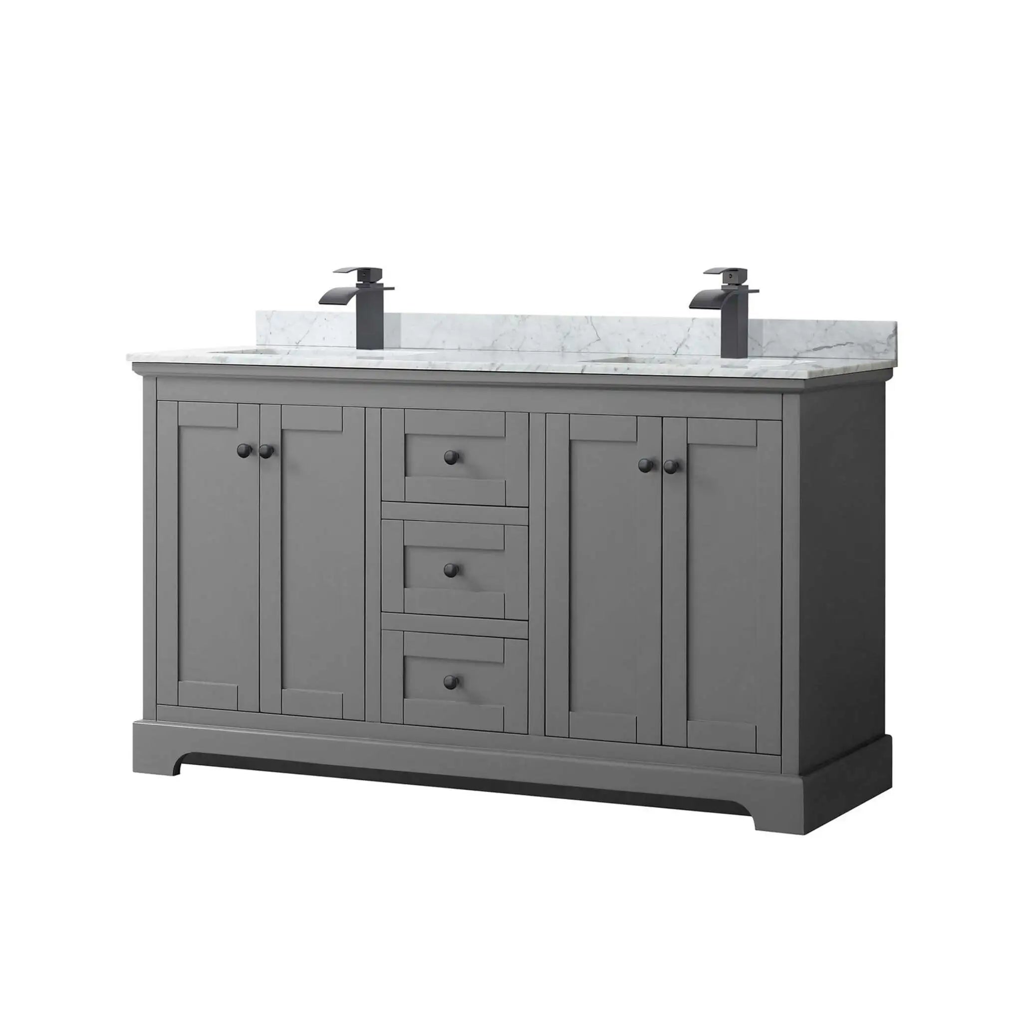 60" Avery Double Bathroom Vanity in Dark Gray with Matte Black Trim by Wyndham