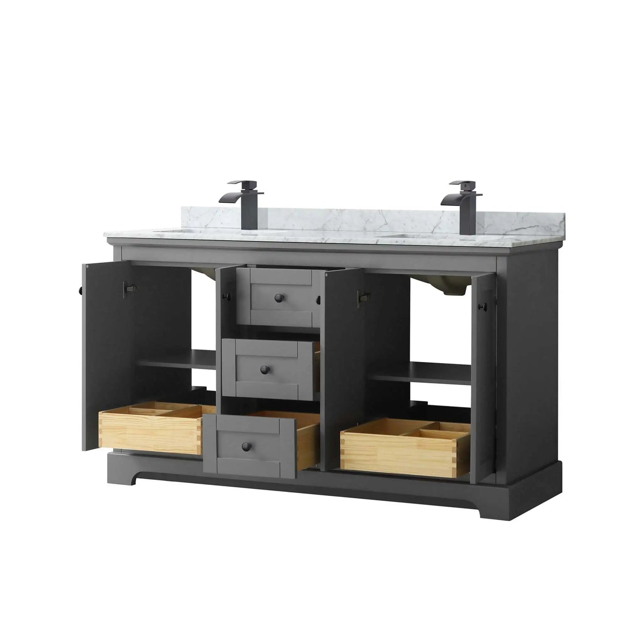 60" Avery Double Bathroom Vanity in Dark Gray with Matte Black Trim by Wyndham