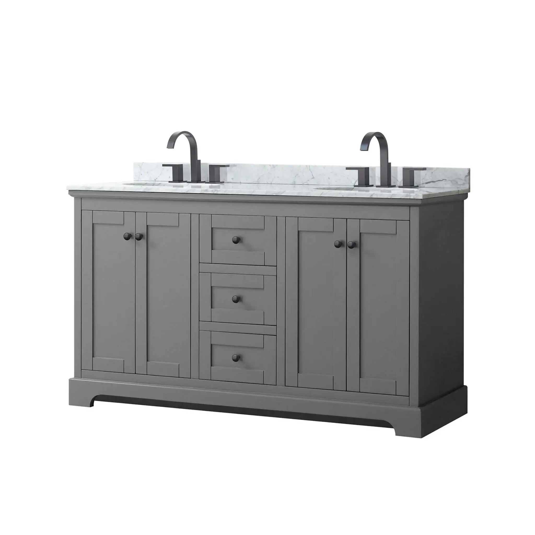 60" Avery Double Bathroom Vanity in Dark Gray with Matte Black Trim by Wyndham