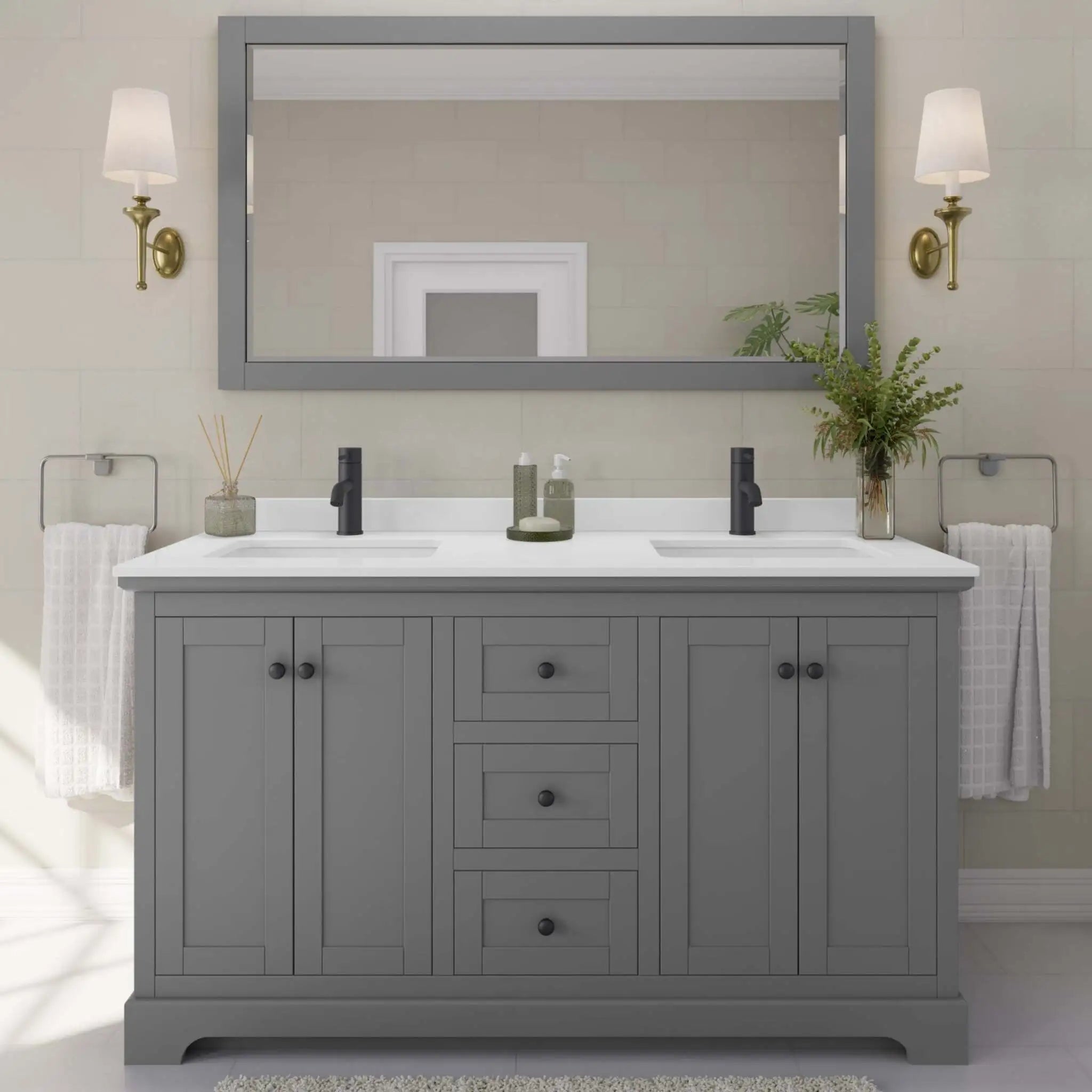 60" Avery Double Bathroom Vanity in Dark Gray with Matte Black Trim by Wyndham
