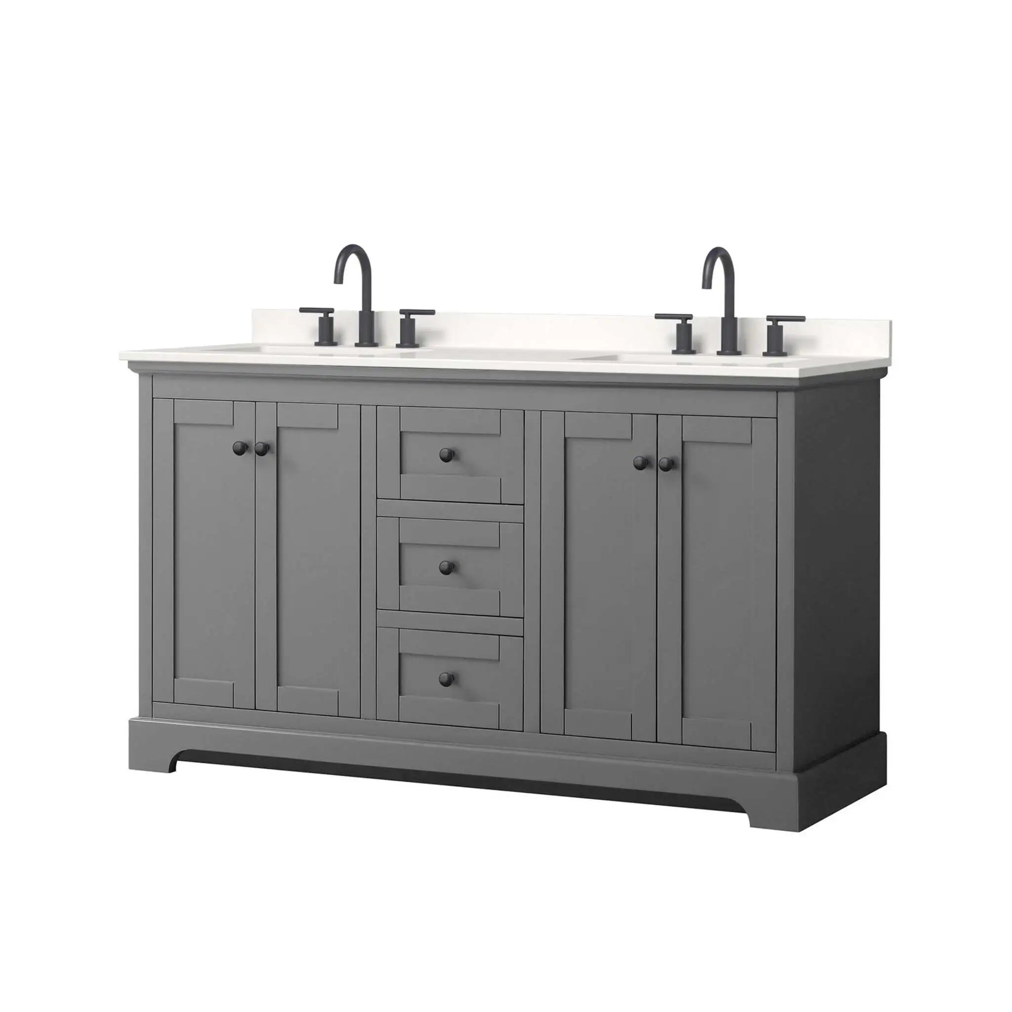 60" Avery Double Bathroom Vanity in Dark Gray with Matte Black Trim by Wyndham